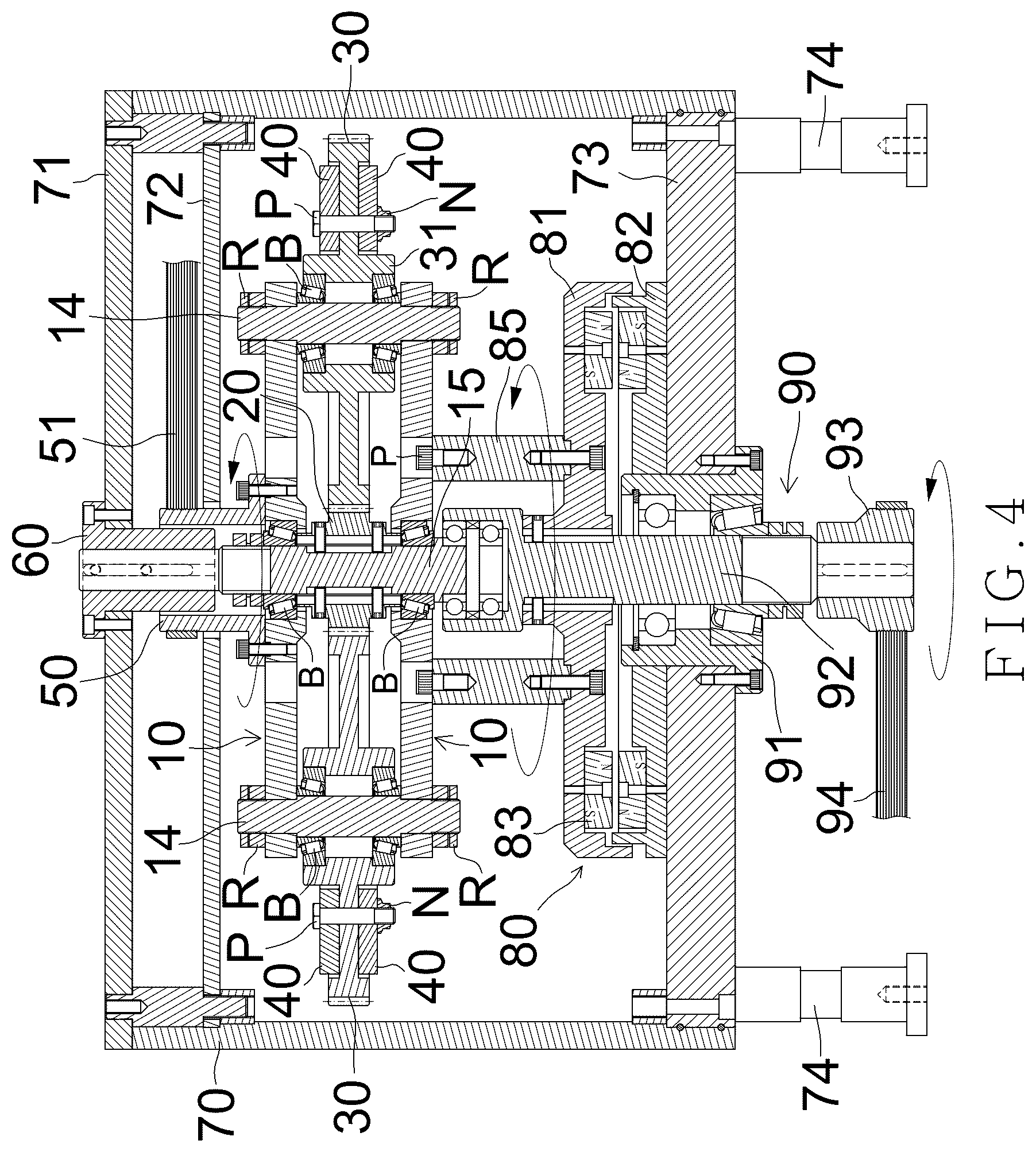 Patent US12326182 Figure 4 – Planetary gear type throwing wheel device