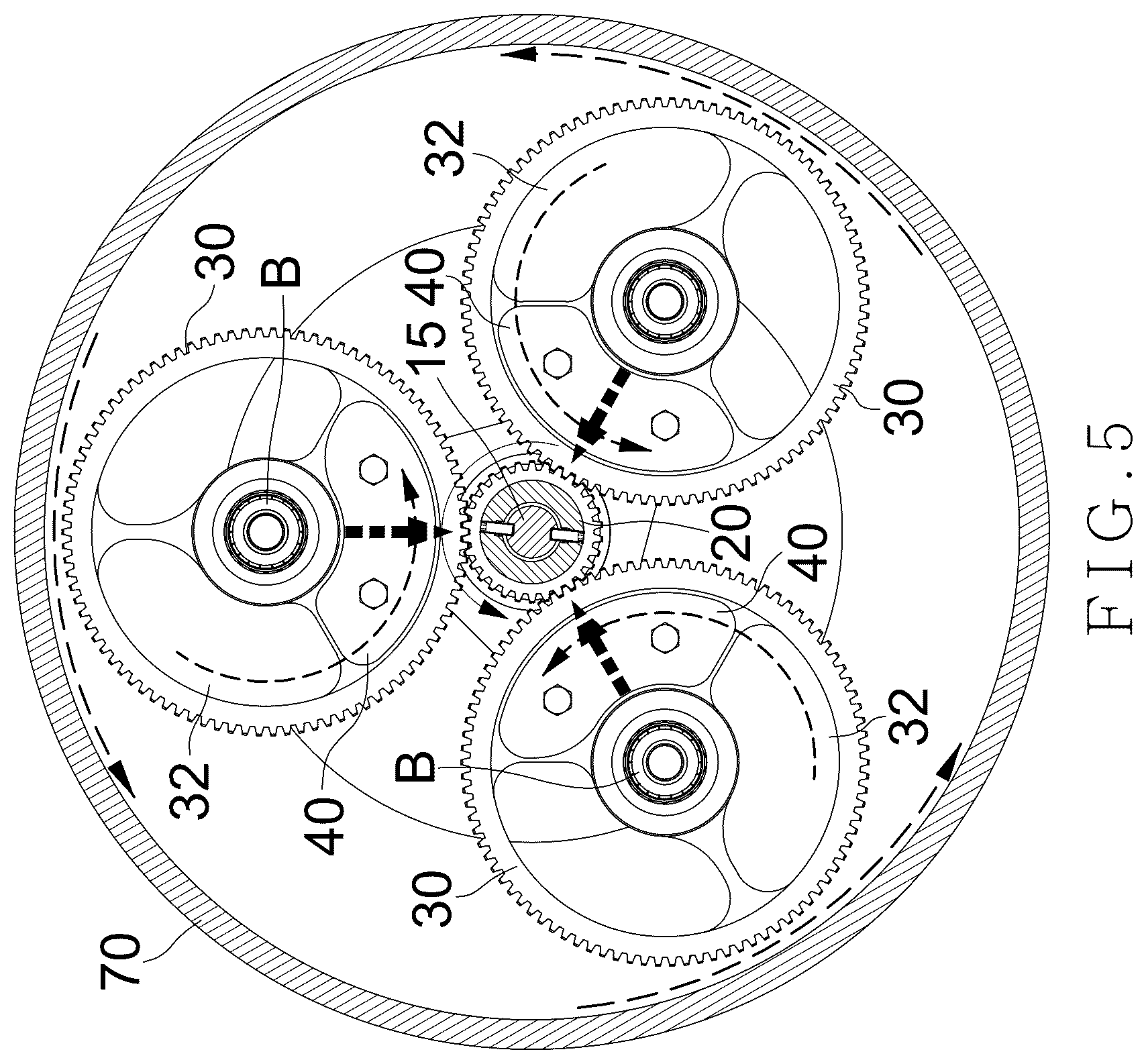 Patent US12326182 Figure 5 – Planetary gear type throwing wheel device