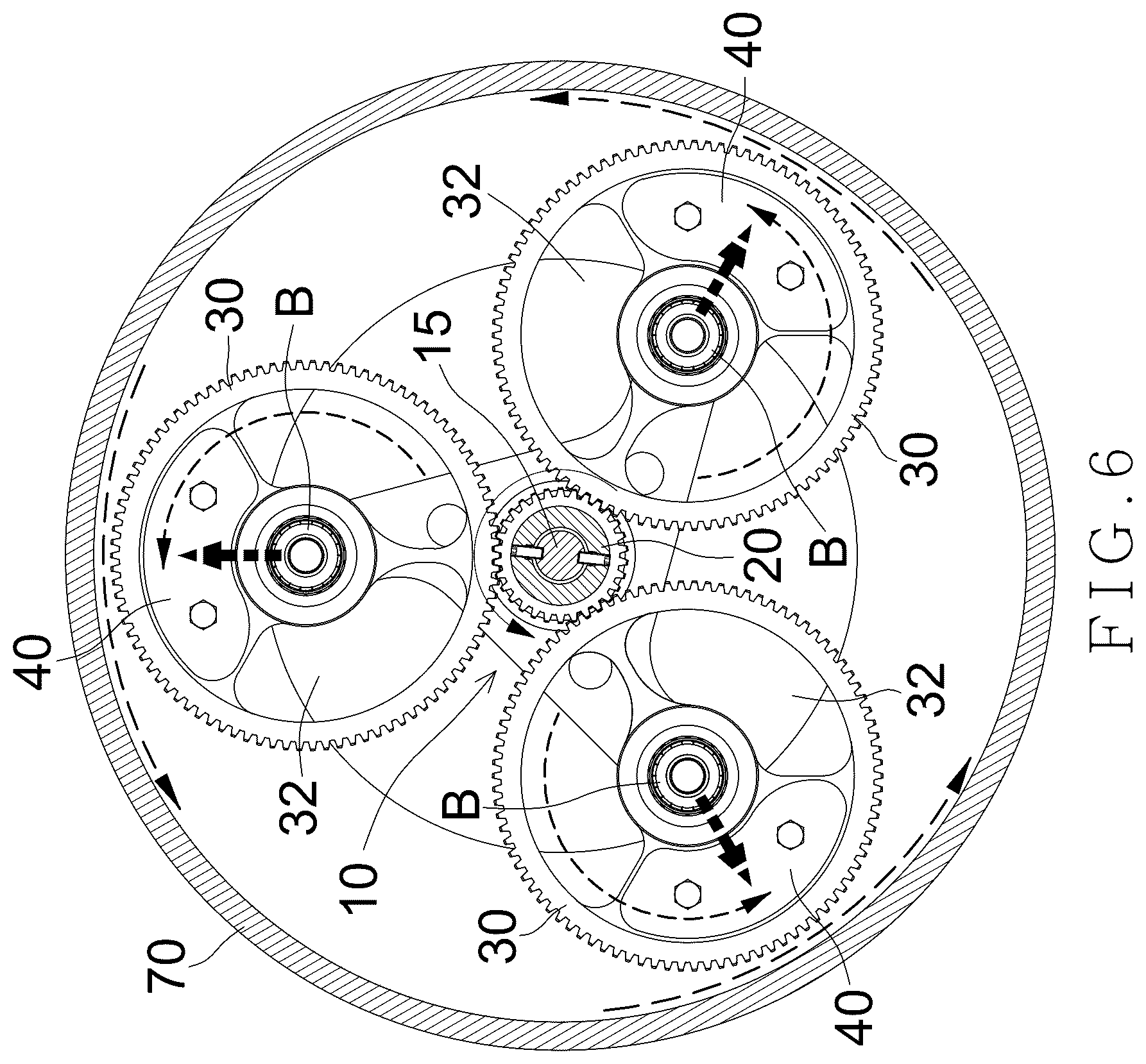 Patent US12326182 Figure 6 – Planetary gear type throwing wheel device