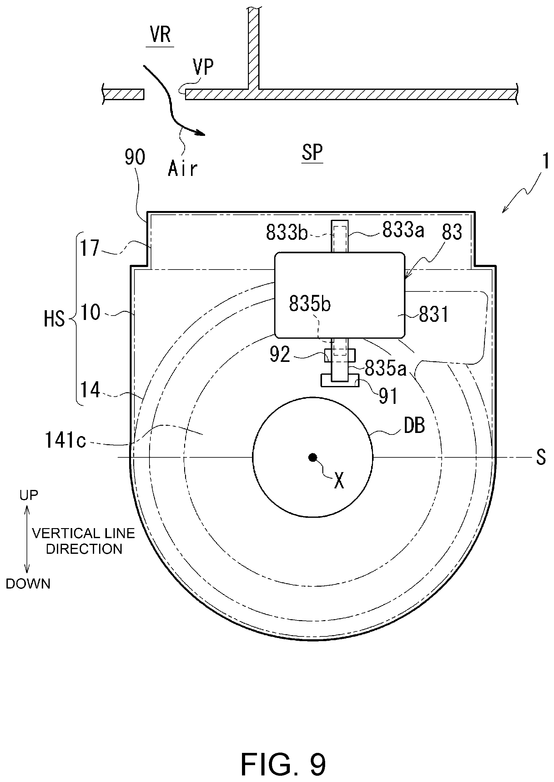 Patent US12326187 Figure 9 – Unit with a covering and a heat exchanger