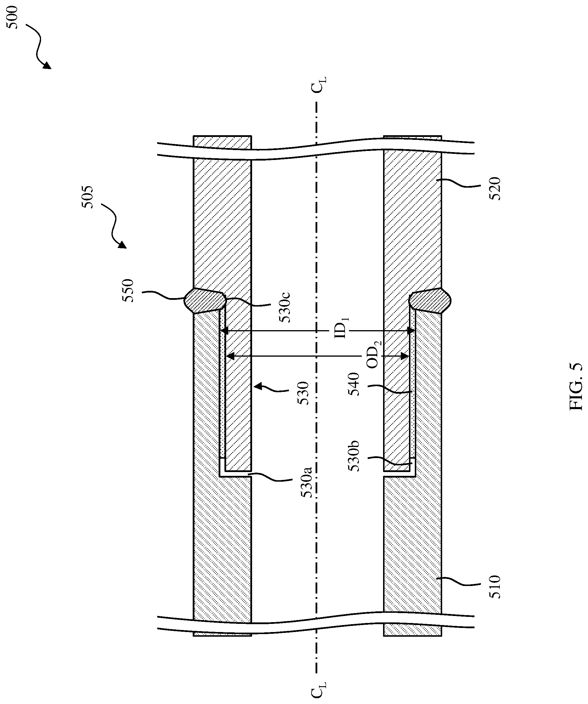 Patent US12326203 Figure 5 – Downhole tool with crack compliant seal and mechanical strengthening feature at a joint thereof