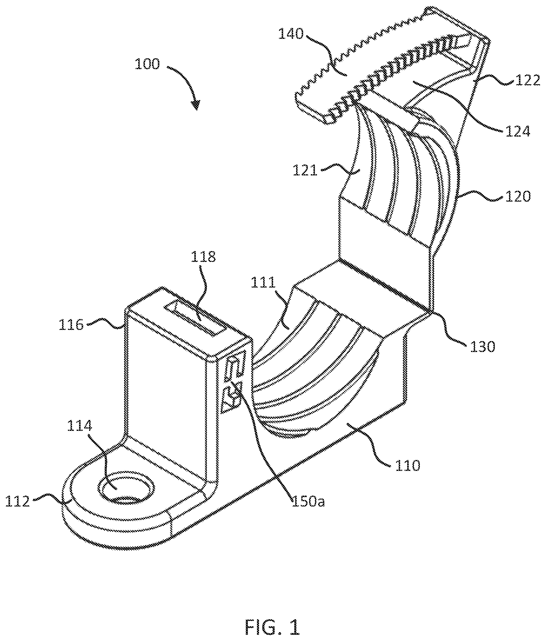 Patent US12326208 Figure 1 – Ratcheting cable clamp