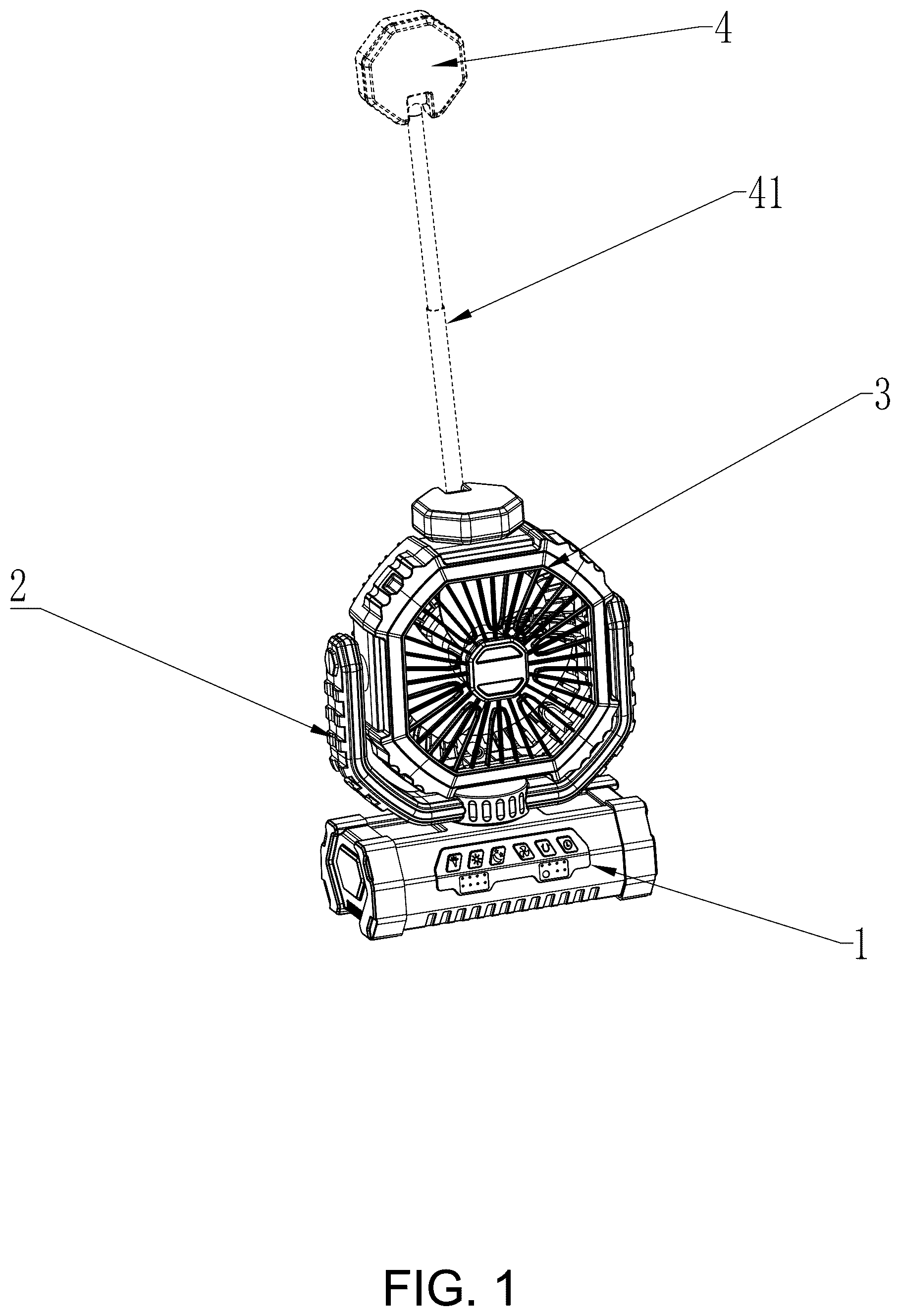 Patent US12326252 Figure 1 – Camping fan telescopic lamp
