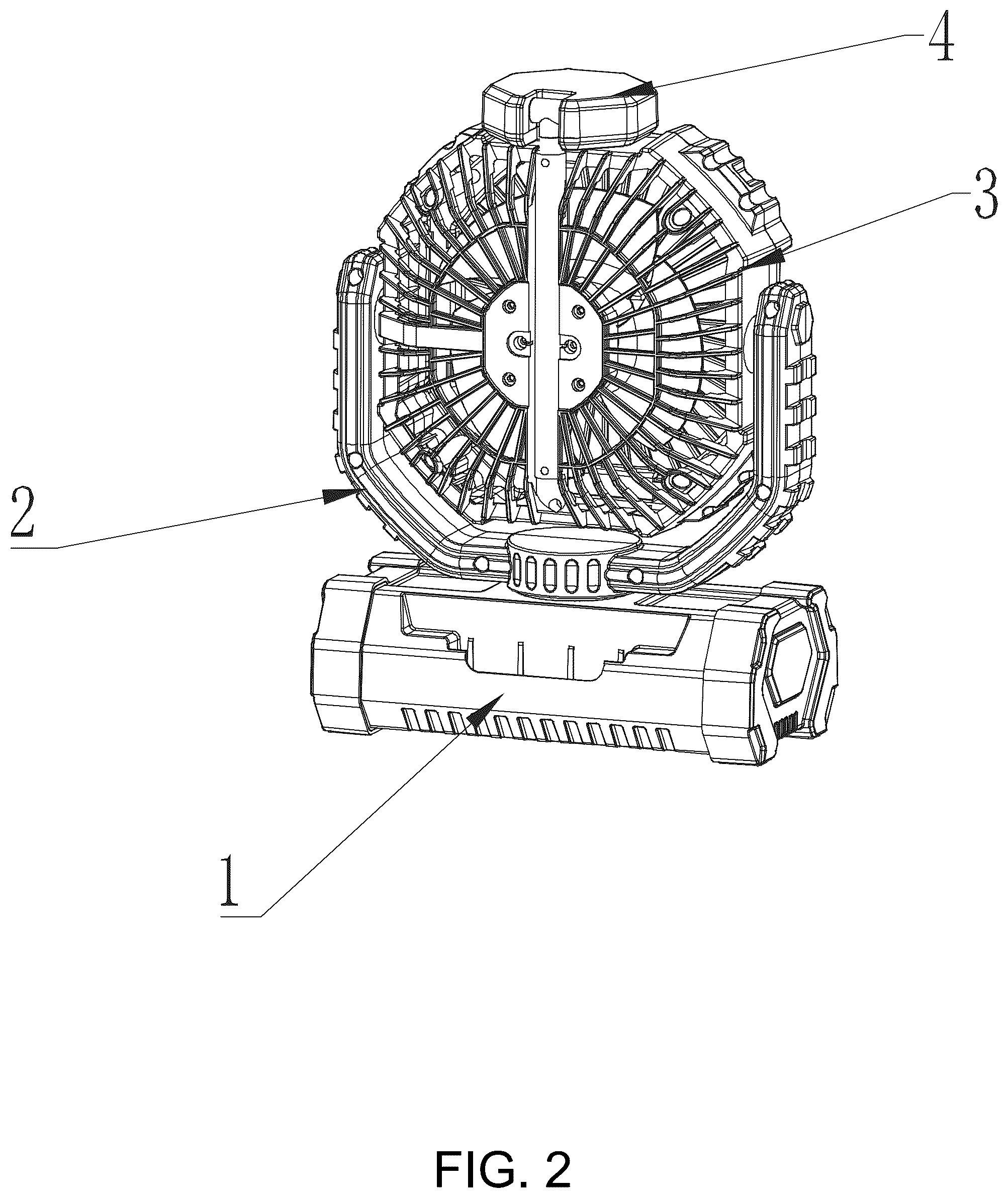 Patent US12326252 Figure 2 – Camping fan telescopic lamp
