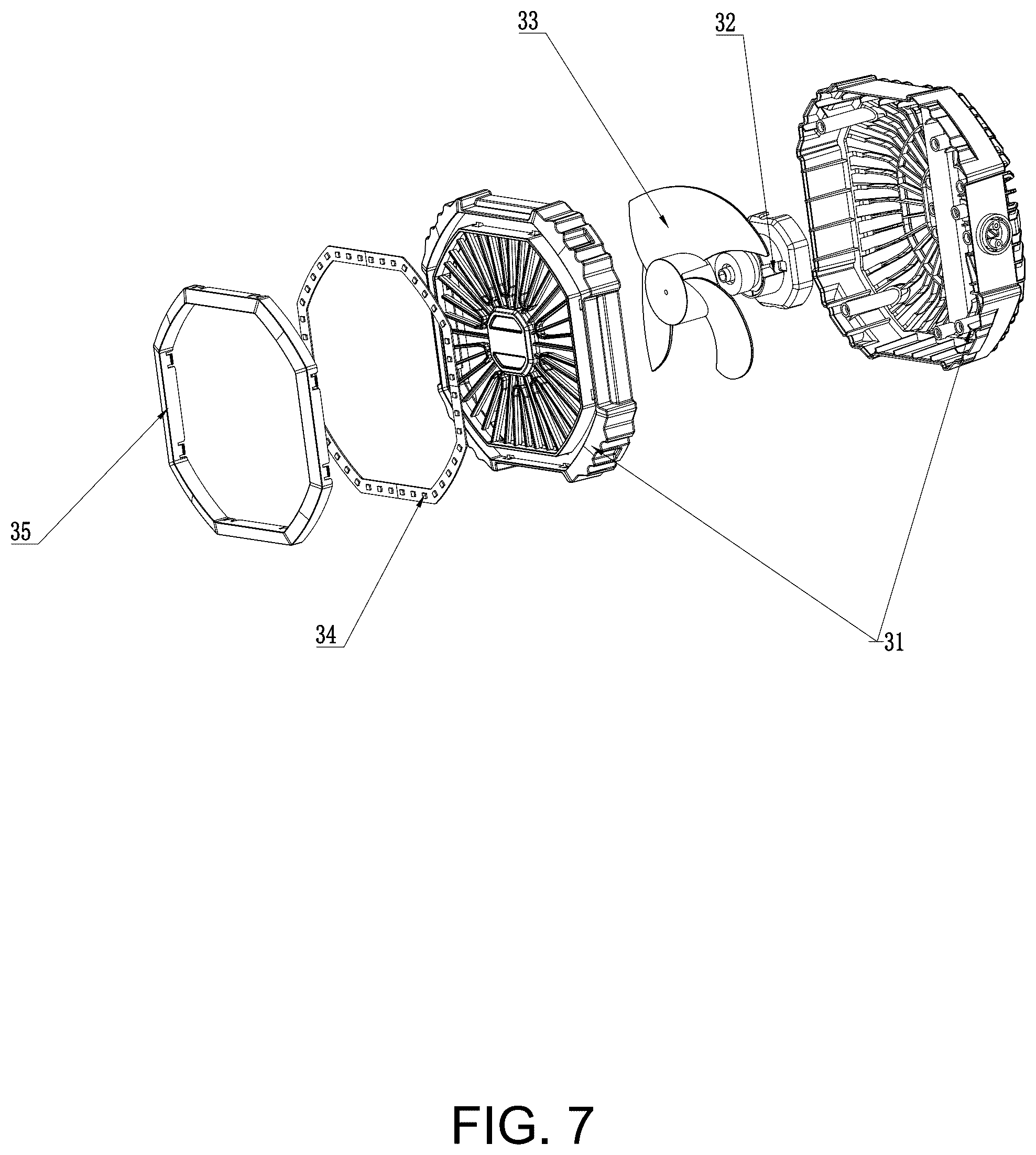 Patent US12326252 Figure 7 – Camping fan telescopic lamp