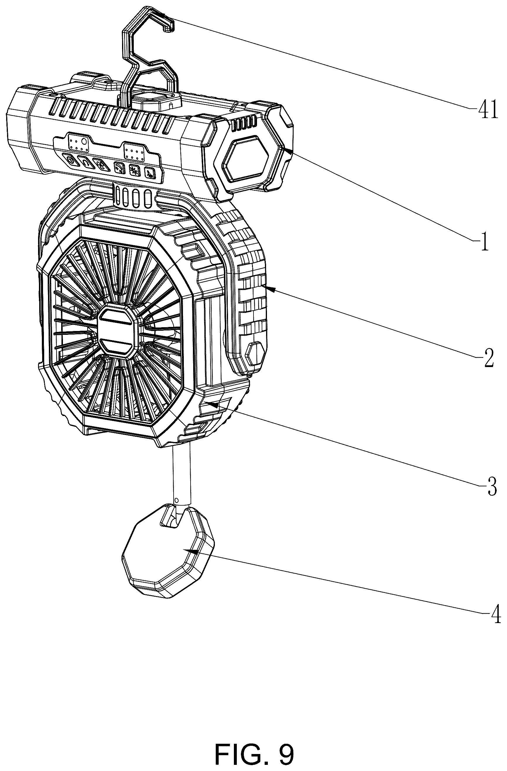Patent US12326252 Figure 9 – Camping fan telescopic lamp