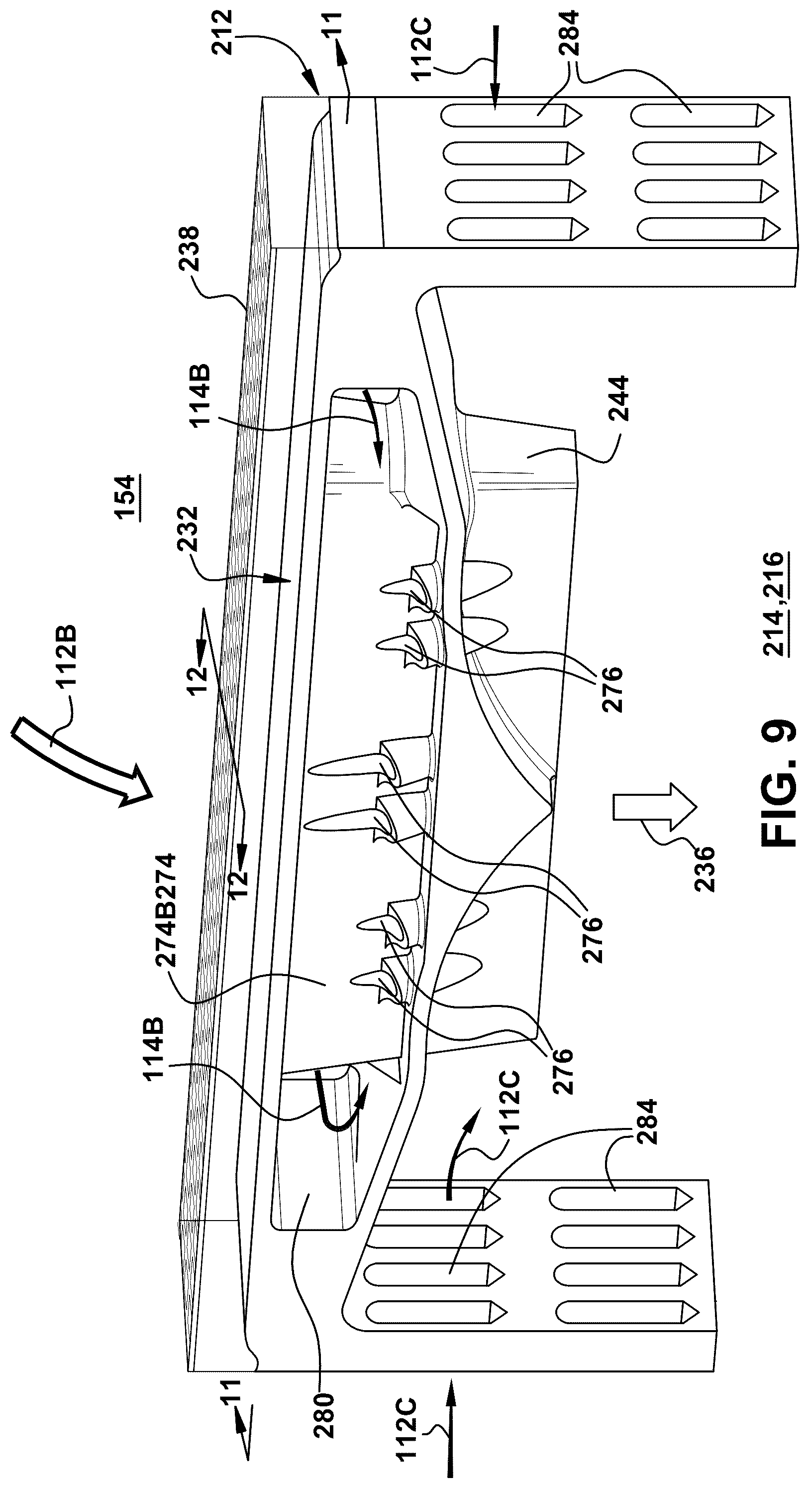 Patent US12326260 Figure 9 – Axial fuel stage injector creating air curtain