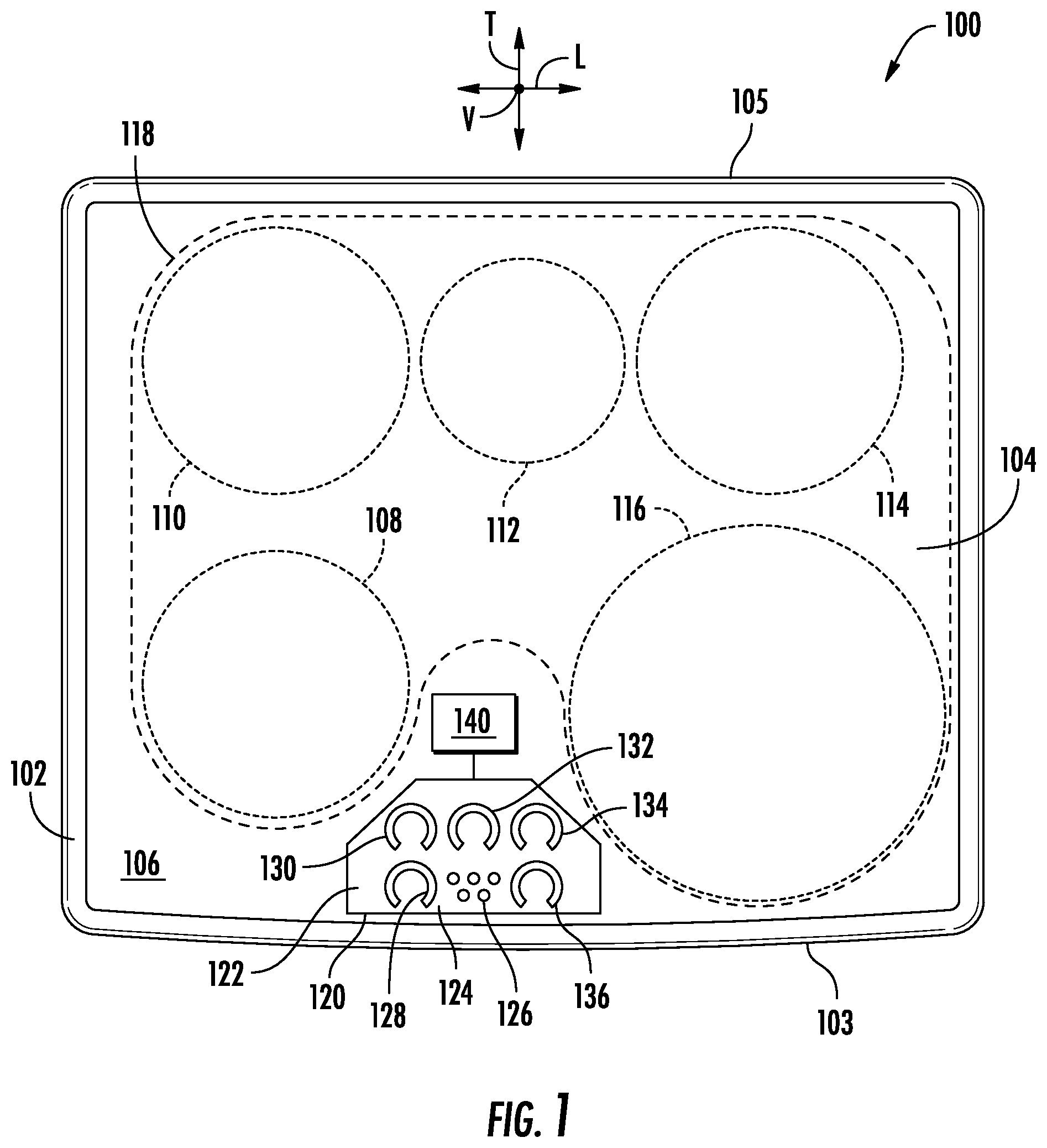 Patent US12326263 Figure 1 – Illuminated discretized user interface with uniform appearance