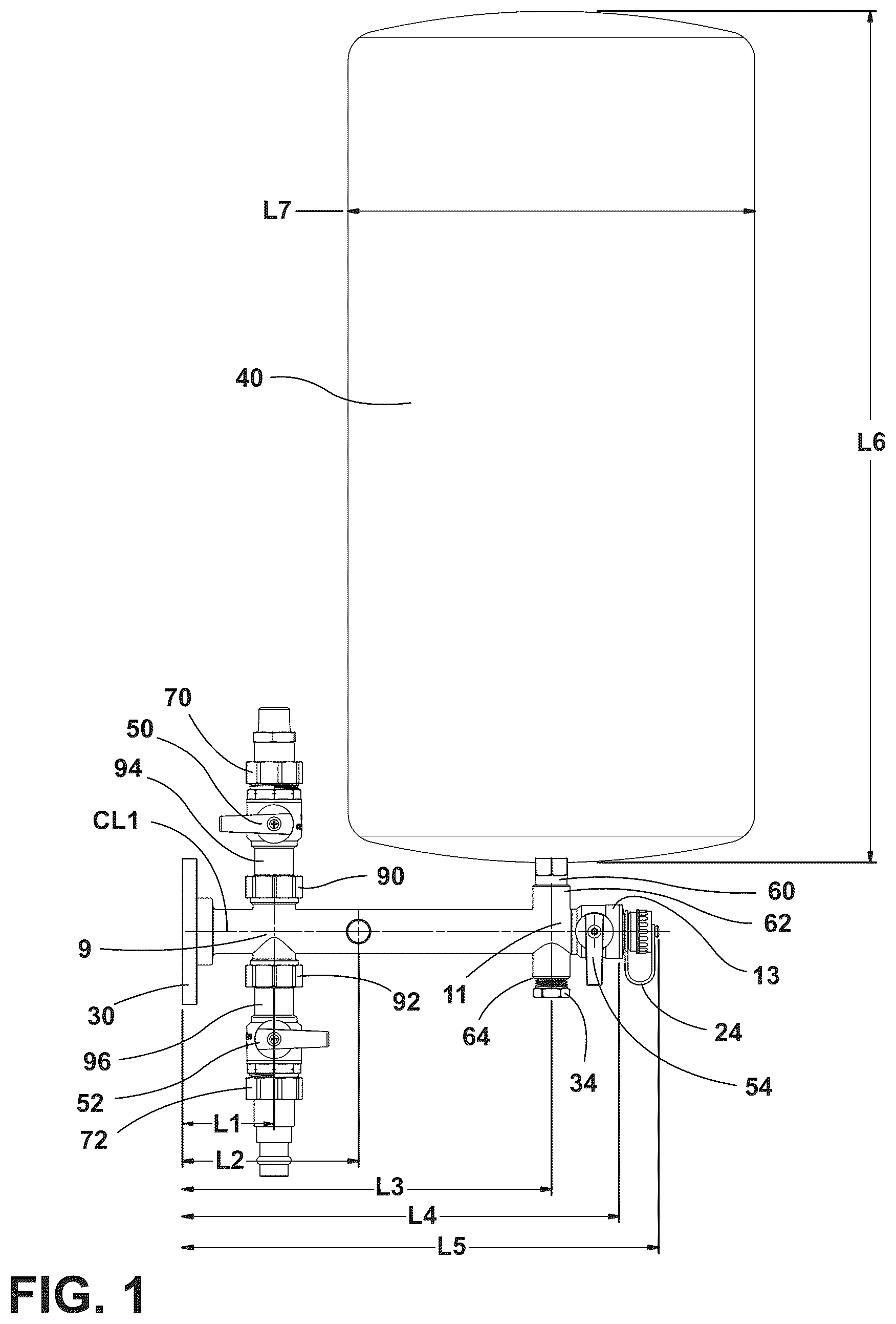 Patent US12326264 Figure 1 – Hydronic expansion tank assembly