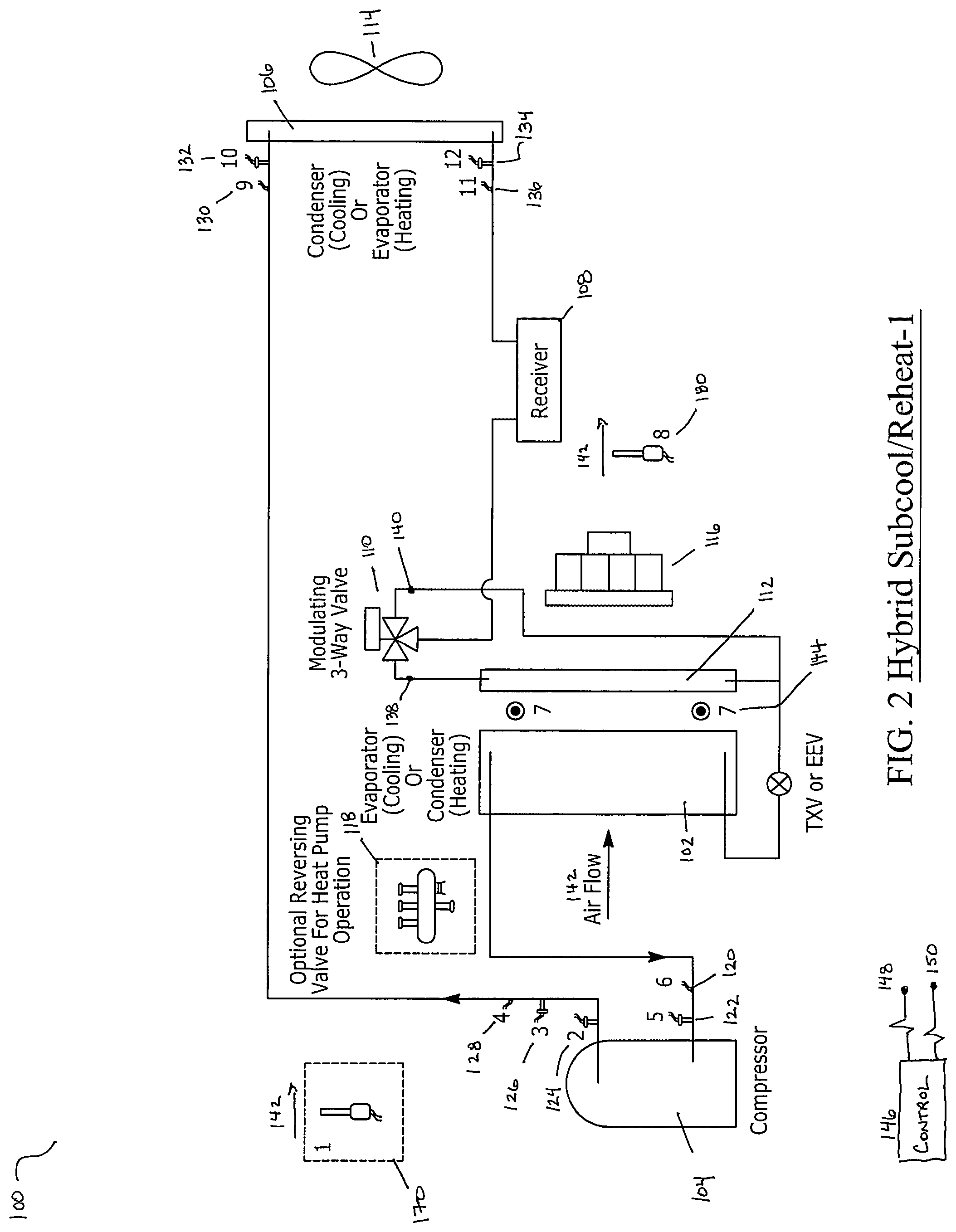 Patent US12326274 Figure 2 – Air-conditioning system with variable subcooling