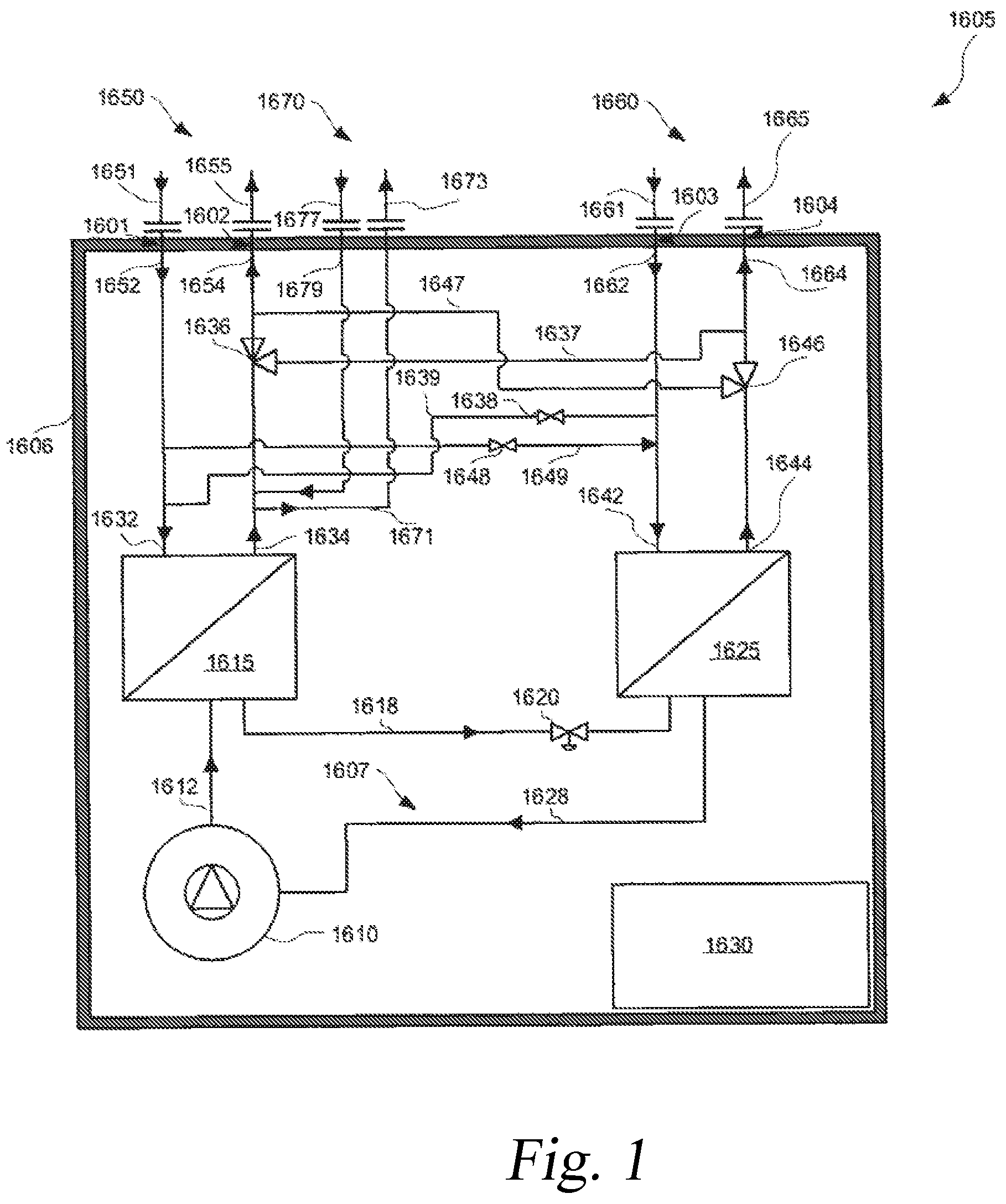 Patent US12326279 Figure 1 – Water to air switching flow heater chiller