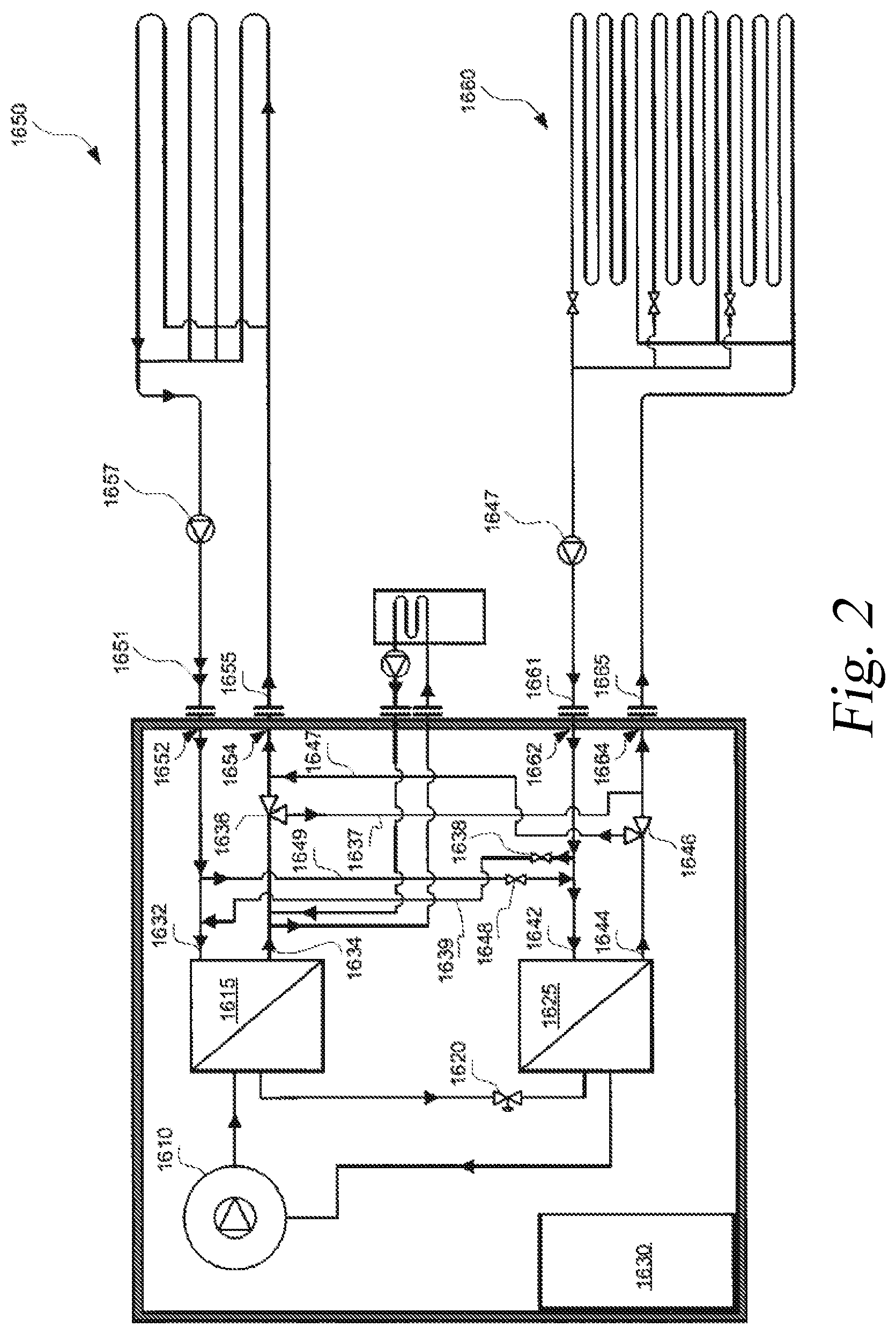 Patent US12326279 Figure 2 – Water to air switching flow heater chiller