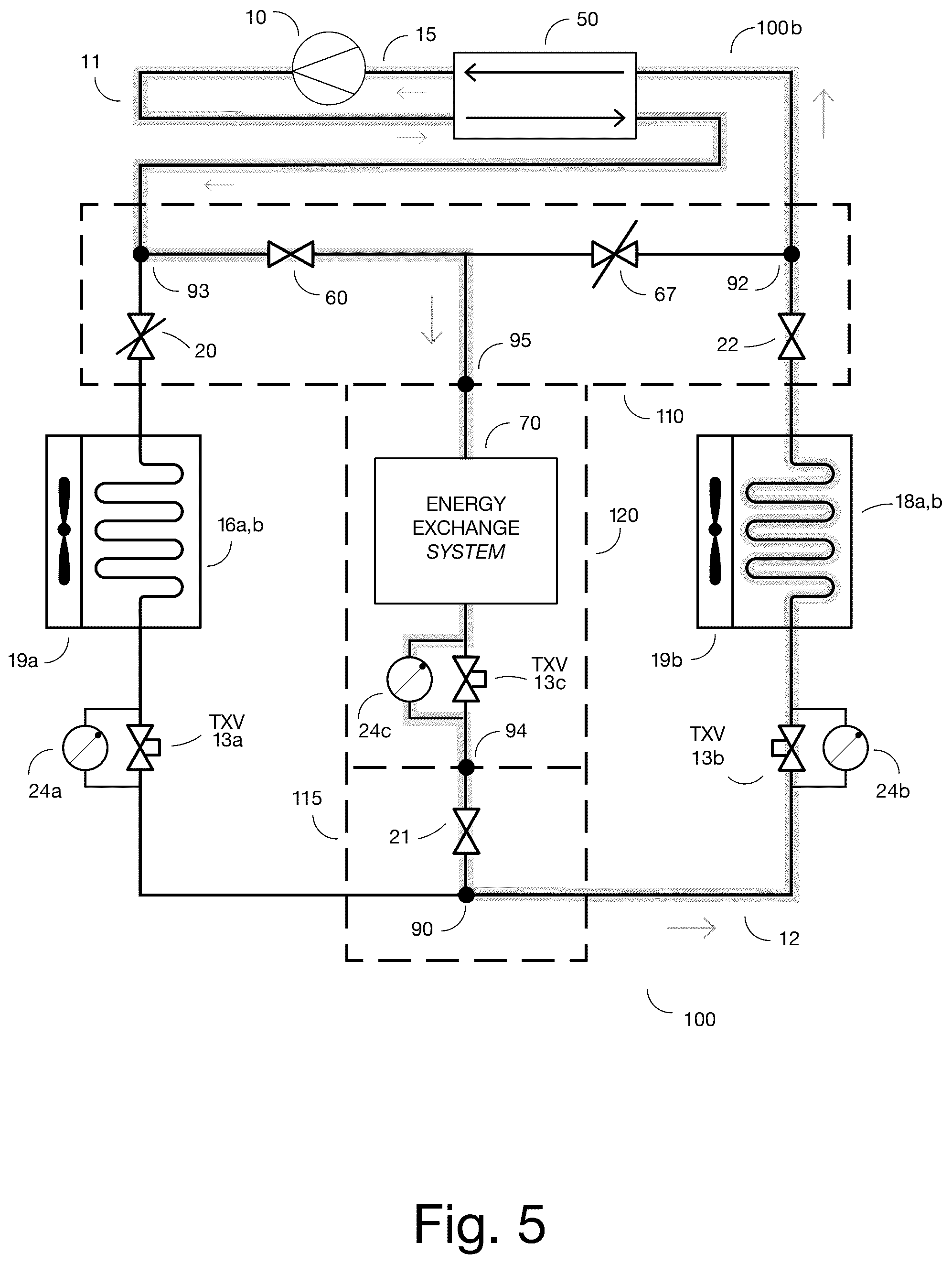 Patent US12326281 Figure 5 – Add-on apparatus for converting a conventional air-source refrigeration cycle for multiple heat transfer options