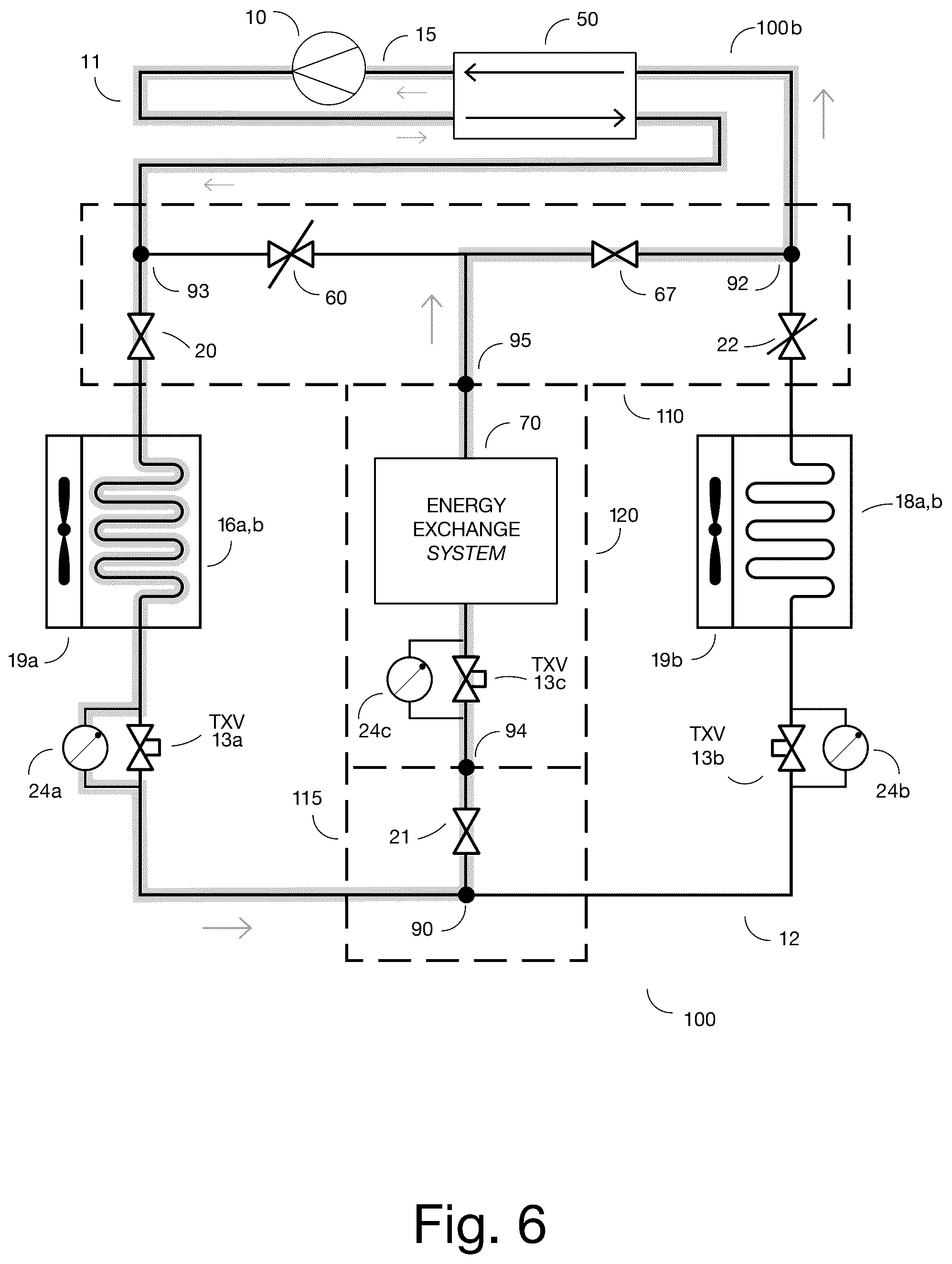 Patent US12326281 Figure 6 – Add-on apparatus for converting a conventional air-source refrigeration cycle for multiple heat transfer options