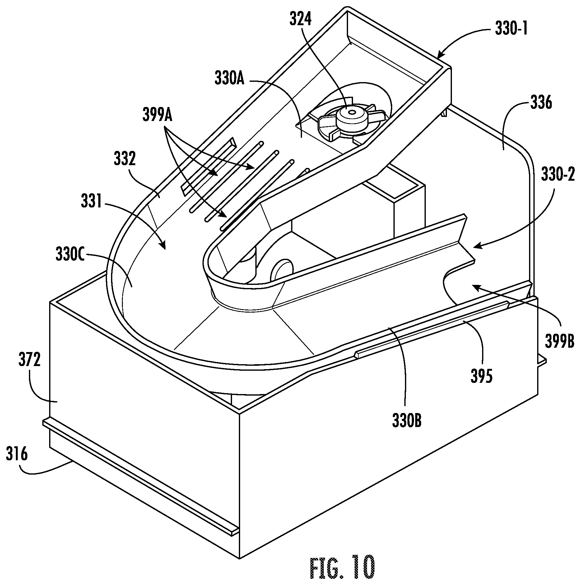 Patent US12326287 Figure 8 – Refrigerator and ice-making assembly for making and holding clear ice billets