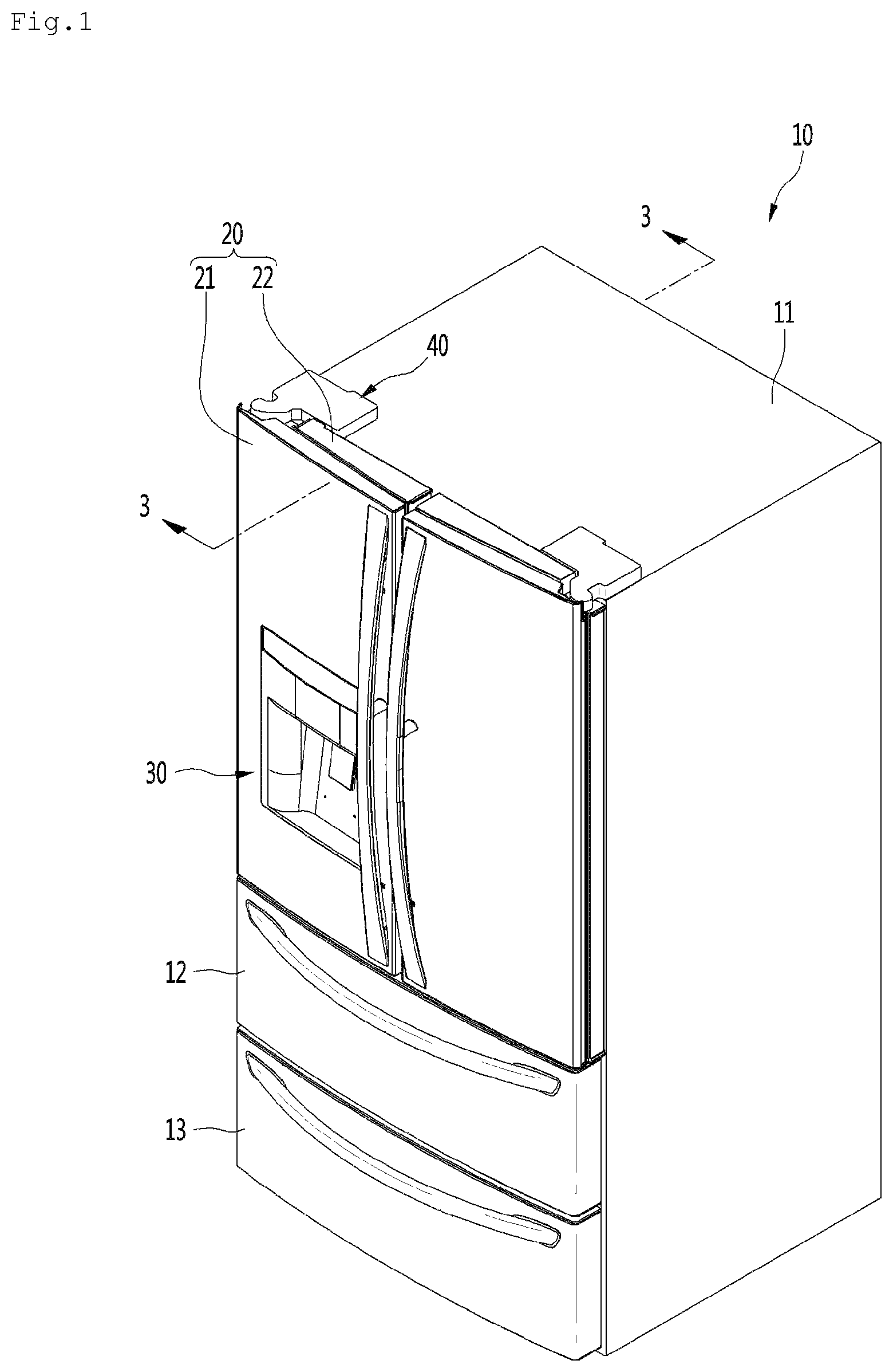 Patent US12326290 Figure 1 – Refrigerator