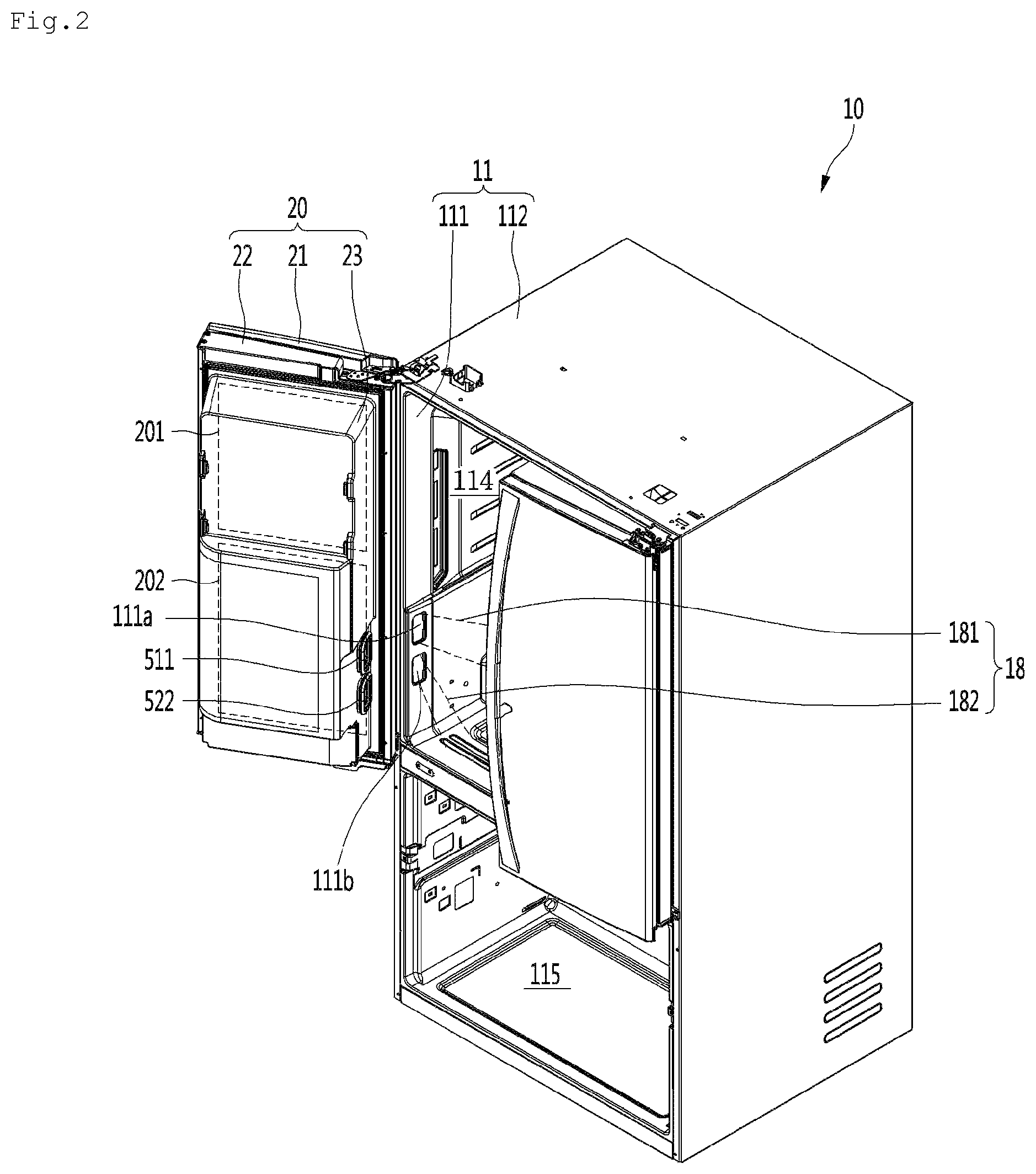 Patent US12326290 Figure 2 – Refrigerator