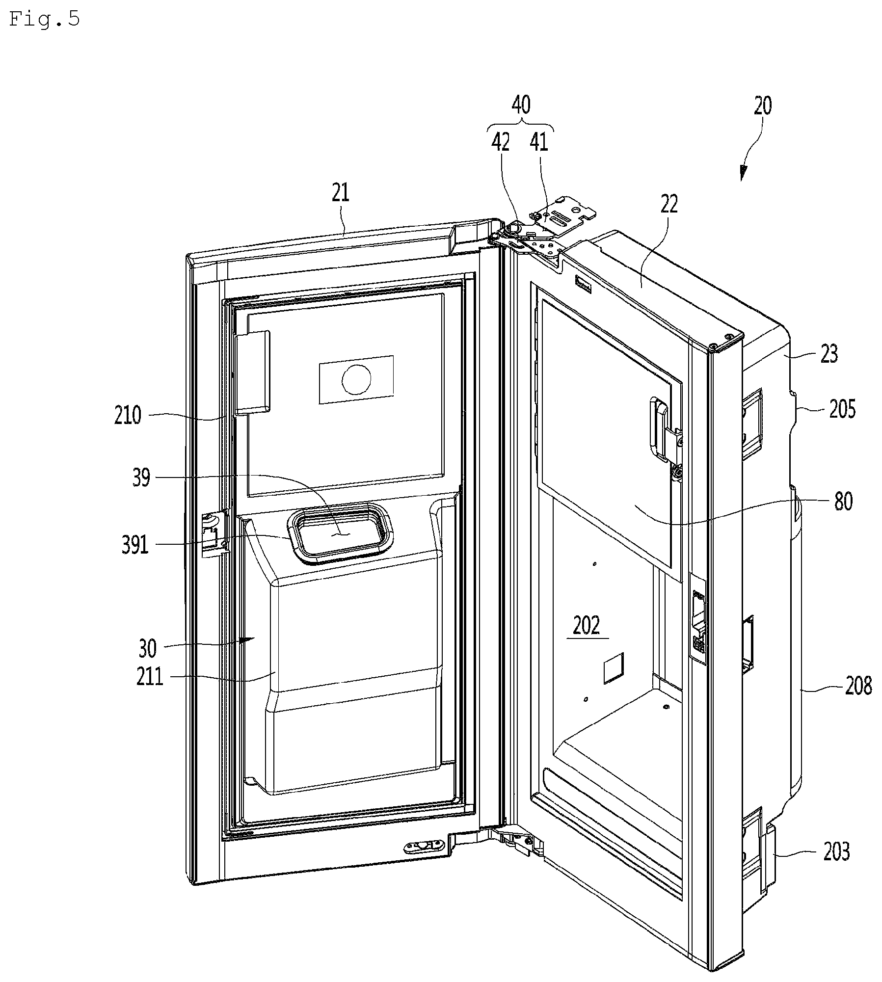 Patent US12326290 Figure 5 – Refrigerator