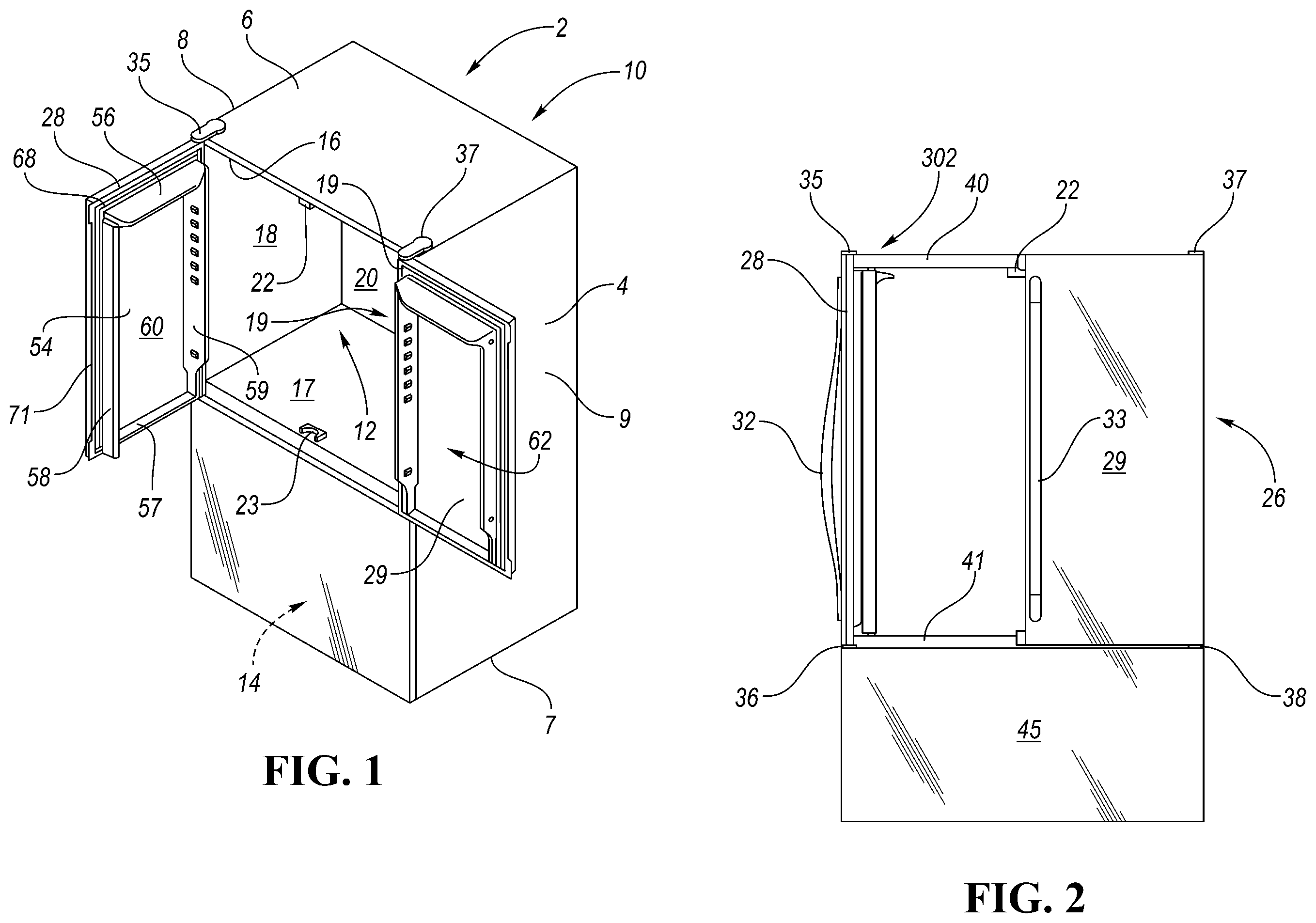 Patent US12326295 — Refrigerator appliance with rotating mullion bar — Figure 1