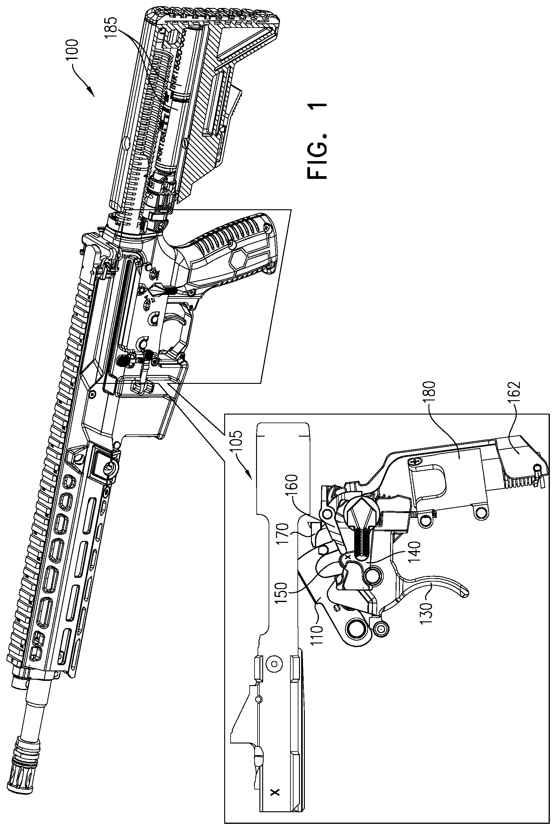 Patent US12326307 Figure 1 – Firearm with cocking safety lever