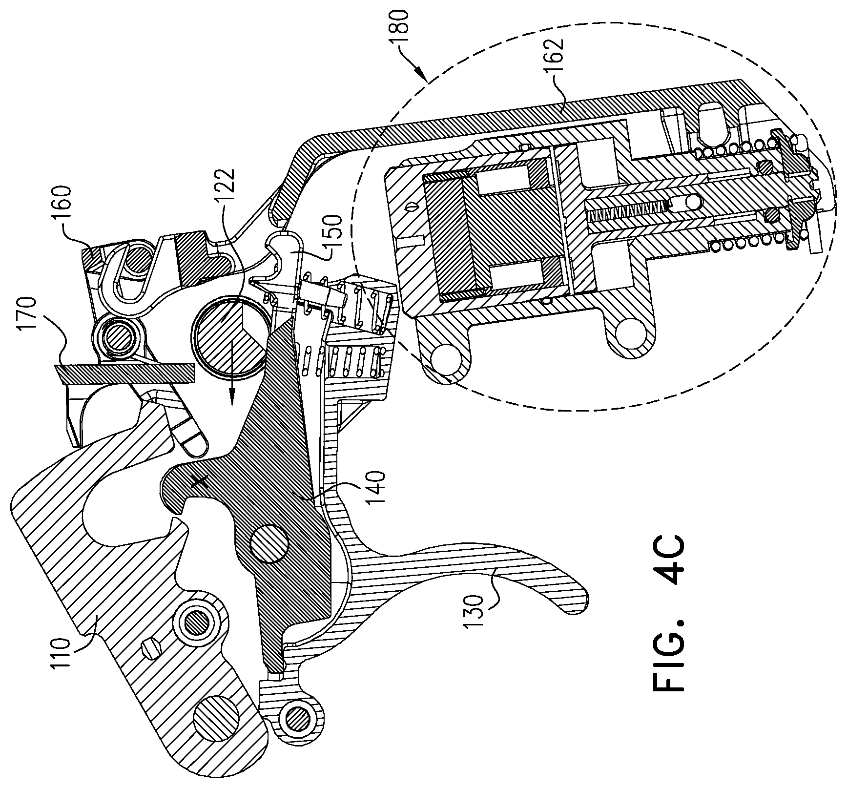 Patent US12326307 Figure 6 – Firearm with cocking safety lever