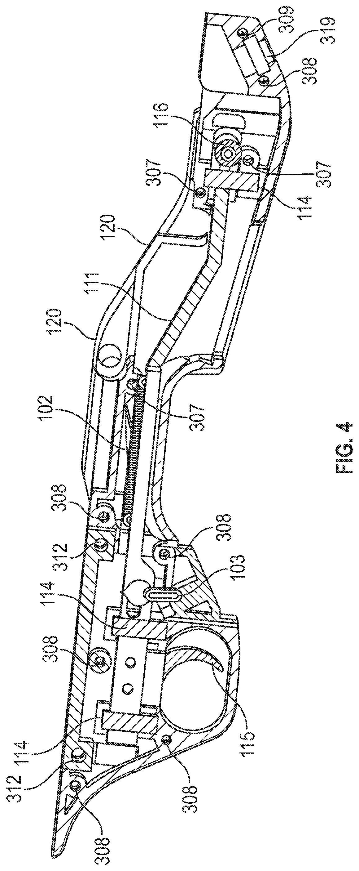 Patent US12326309 Figure 4 – Trigger relocation assembly for modern sporting firearm