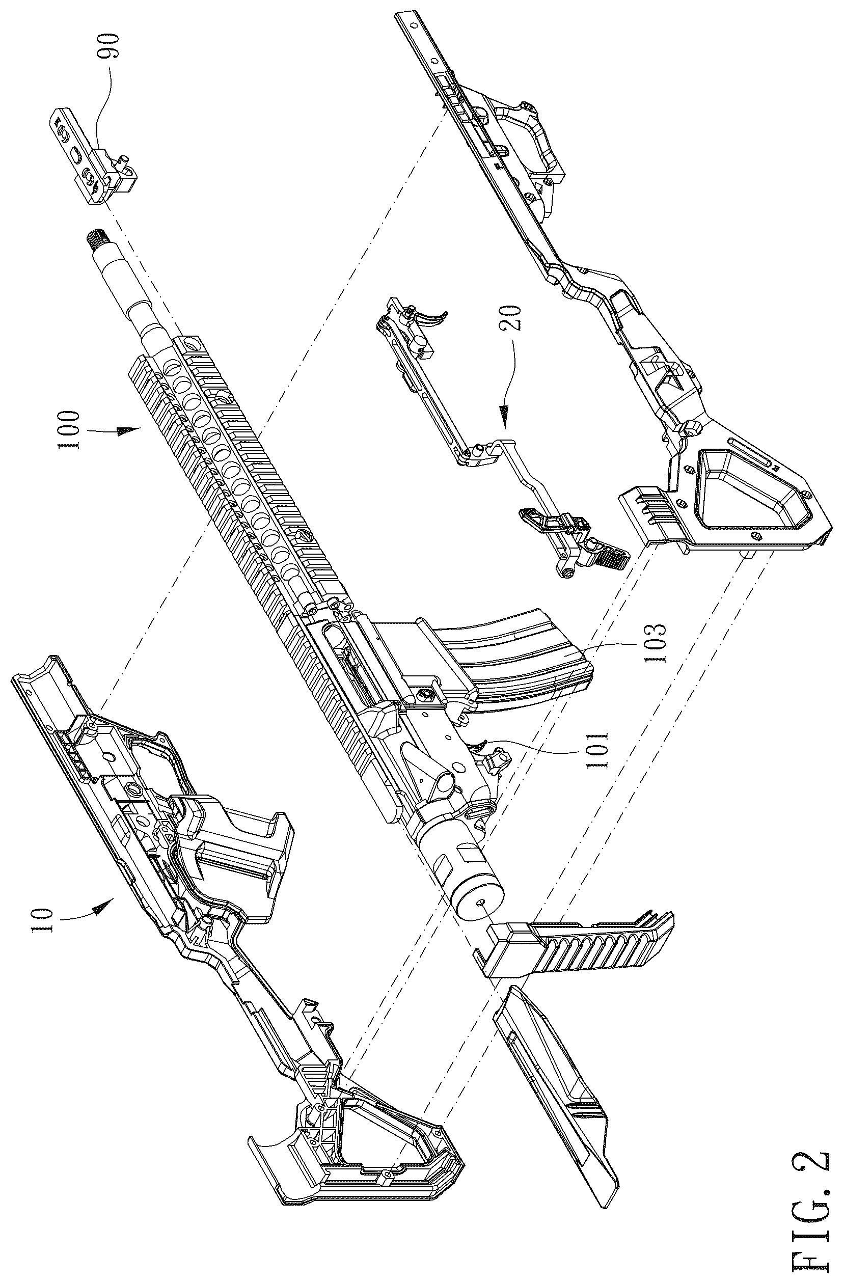 Patent US12326312 Figure 2 – Bullpup conversion kit and gun including the same