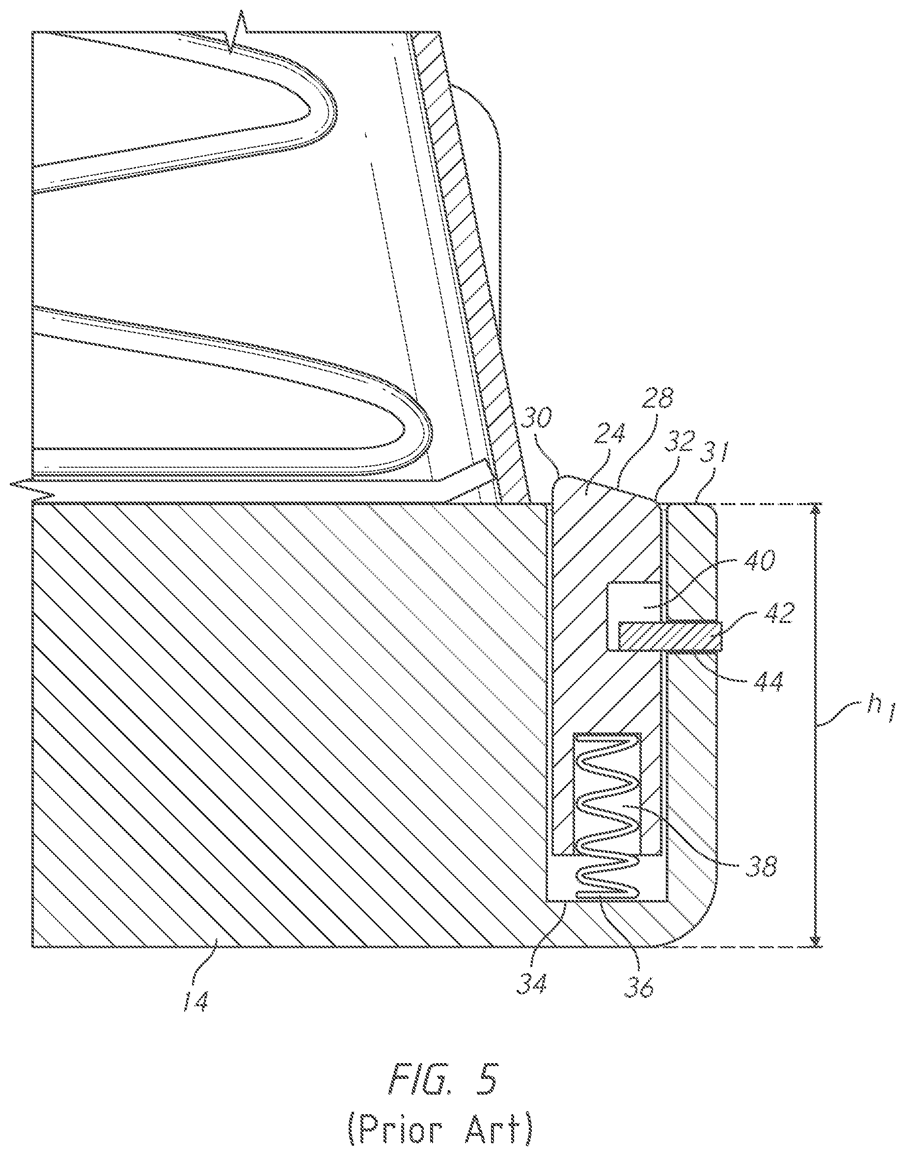 Patent US12326314 Figure 5 – Gun magazine base pad with cantilever spring latch mechanism