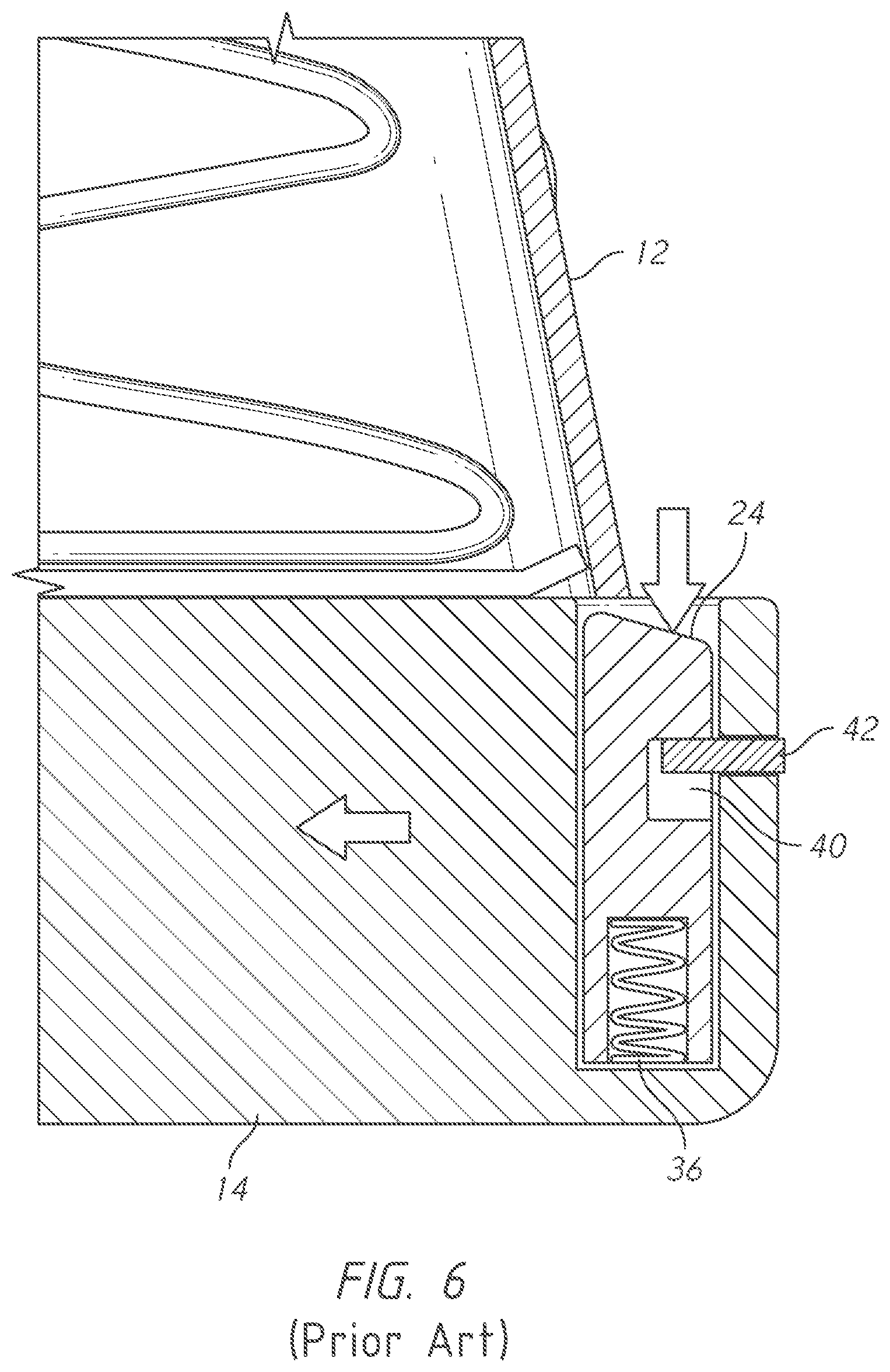 Patent US12326314 Figure 6 – Gun magazine base pad with cantilever spring latch mechanism