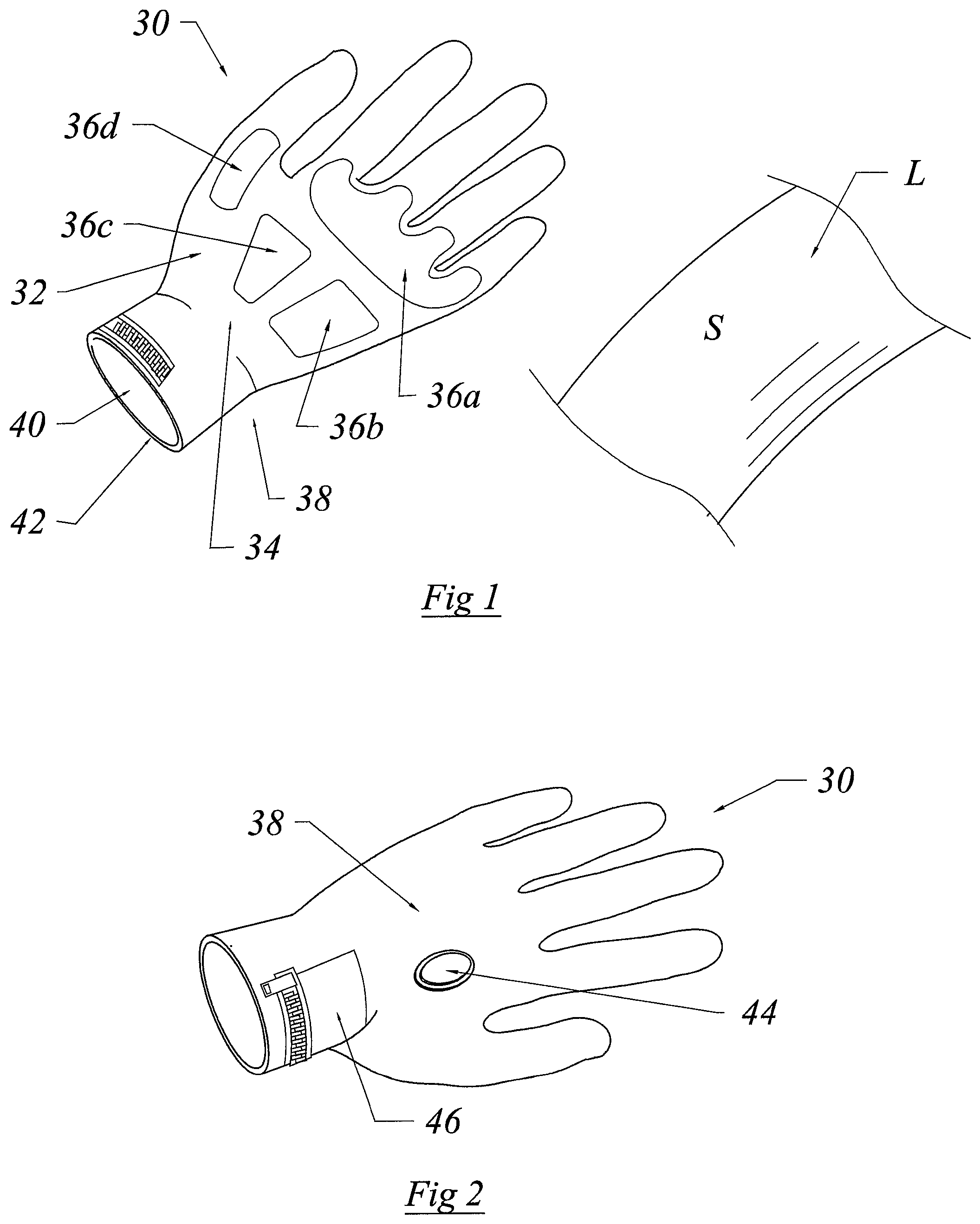Patent US12326321 Figure 1 – Glove adapted to dispense pulsed electric current to a human's skin