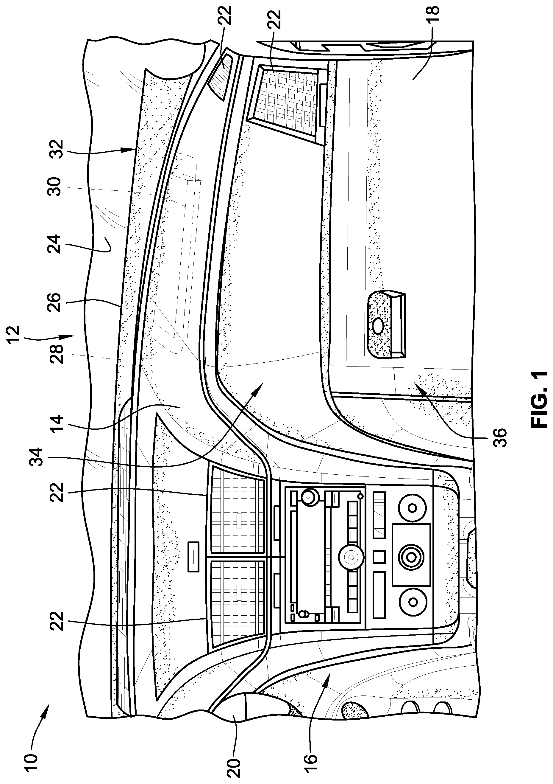 Patent US12326332 Figure 1 – Systems, methods, and devices for measuring tear seam thicknesses of breakaway panels for vehicle airbags