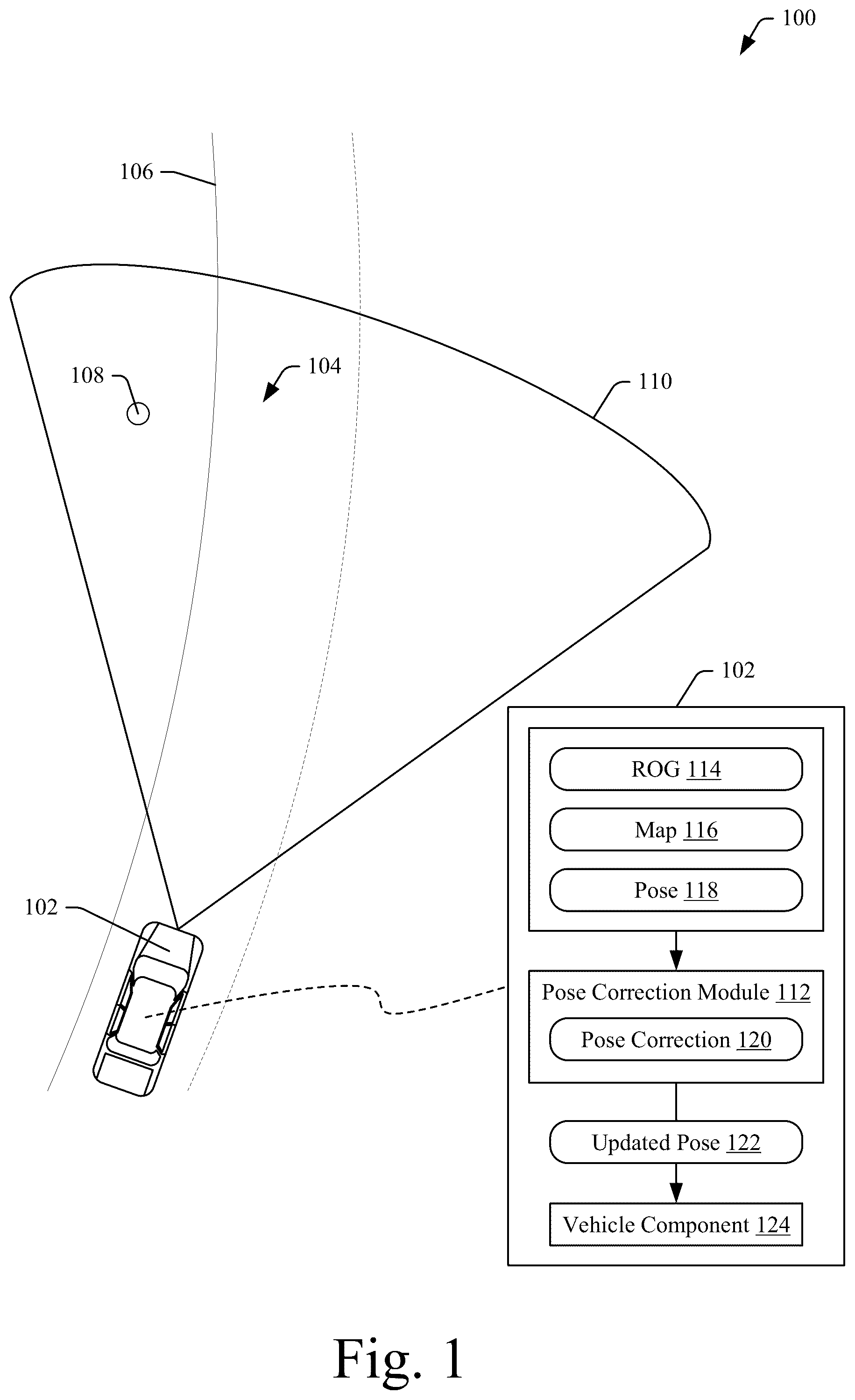 Patent US12326345 Figure 1 – Pose correction based on landmarks and barriers