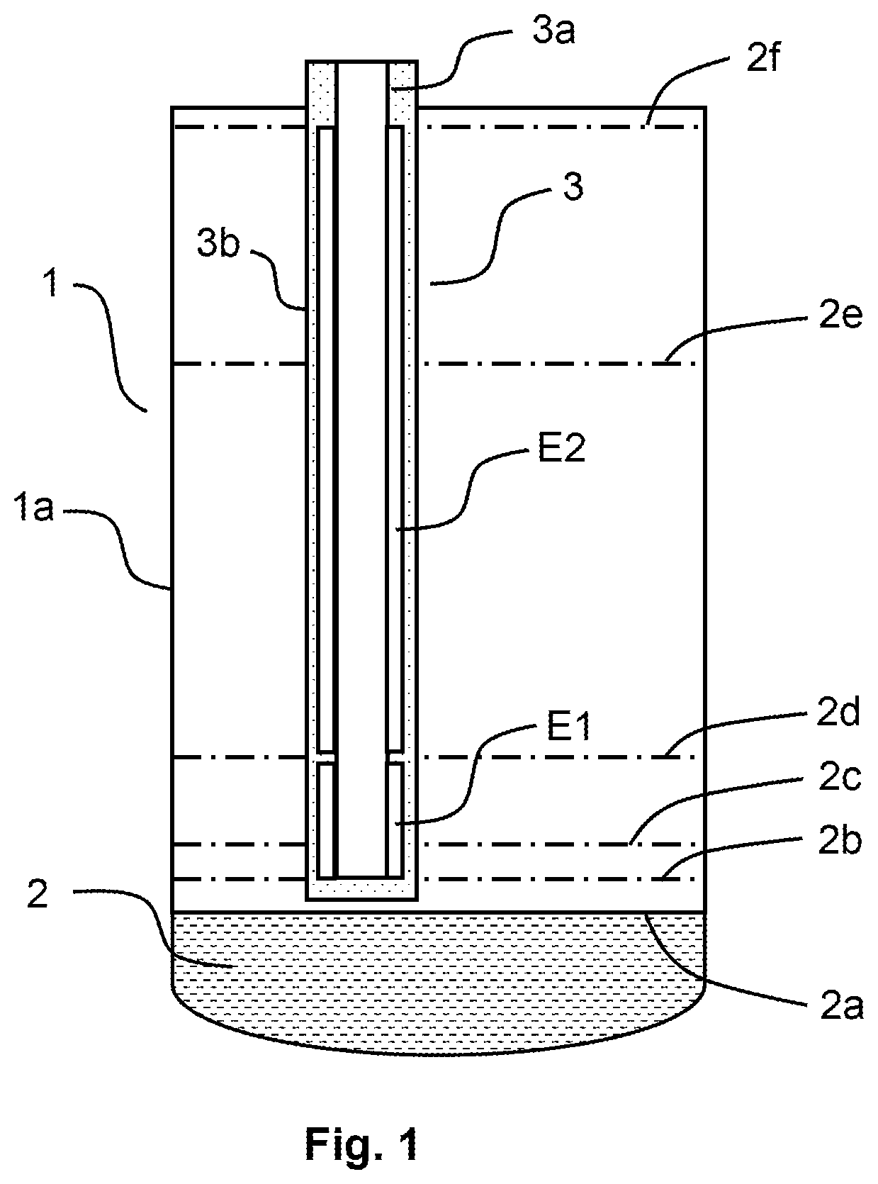 Patent US12326354 Figure 1 – Capacitive filling level probe without dead zone