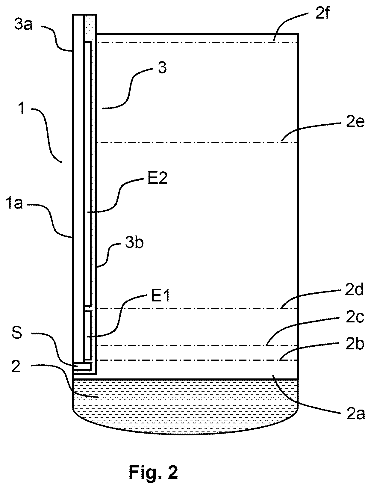 Patent US12326354 Figure 2 – Capacitive filling level probe without dead zone
