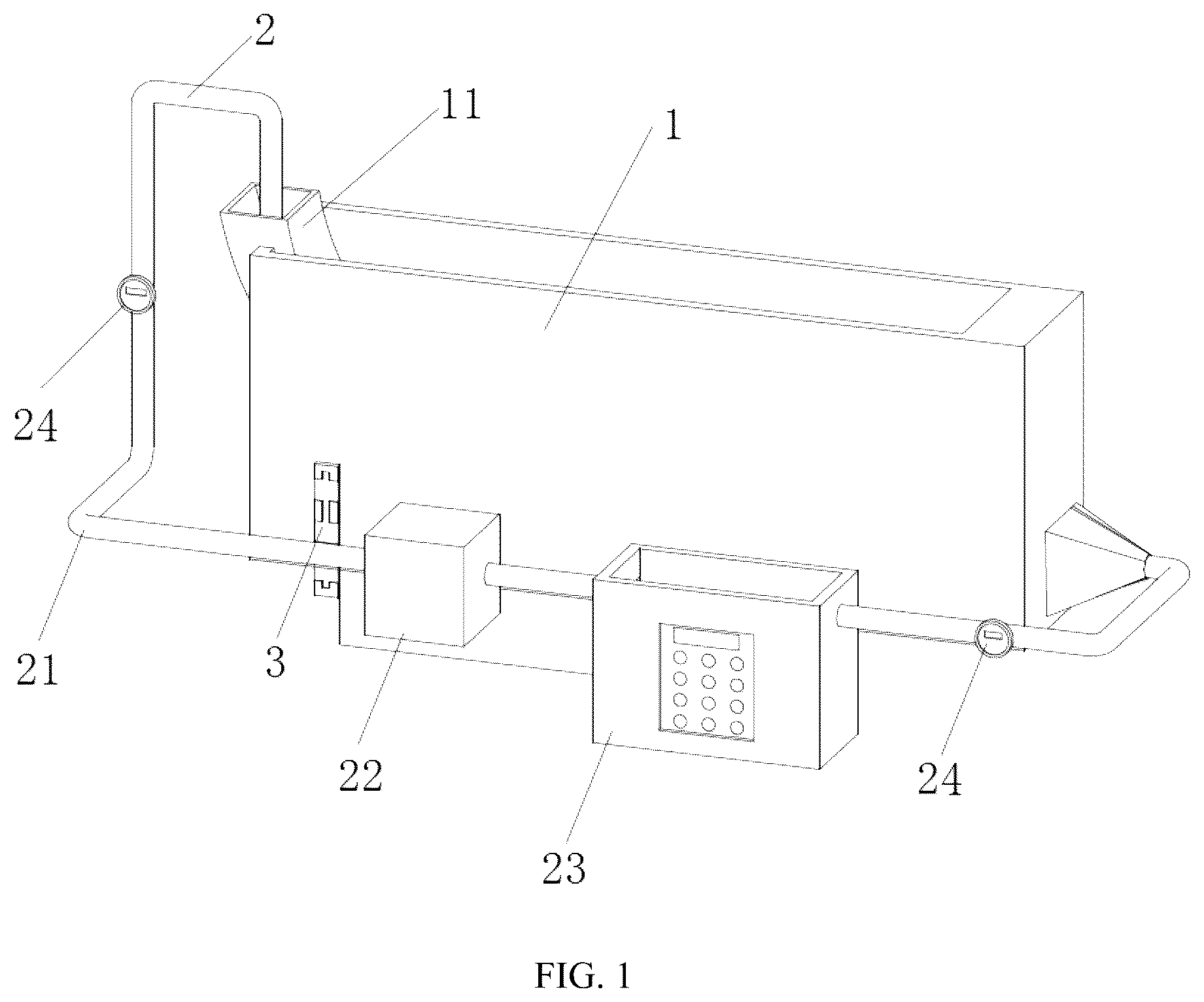 Patent US12326383 Figure 1 – Apparatus and method for leaching toxic substances from inorganic binder-stabilized solid waste materials