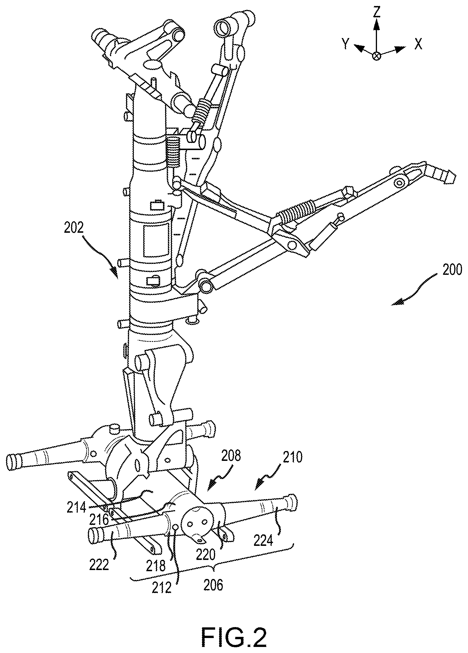 Patent US12326419 Figure 2 – Magnetic particle testing for an axle of an aircraft landing gear