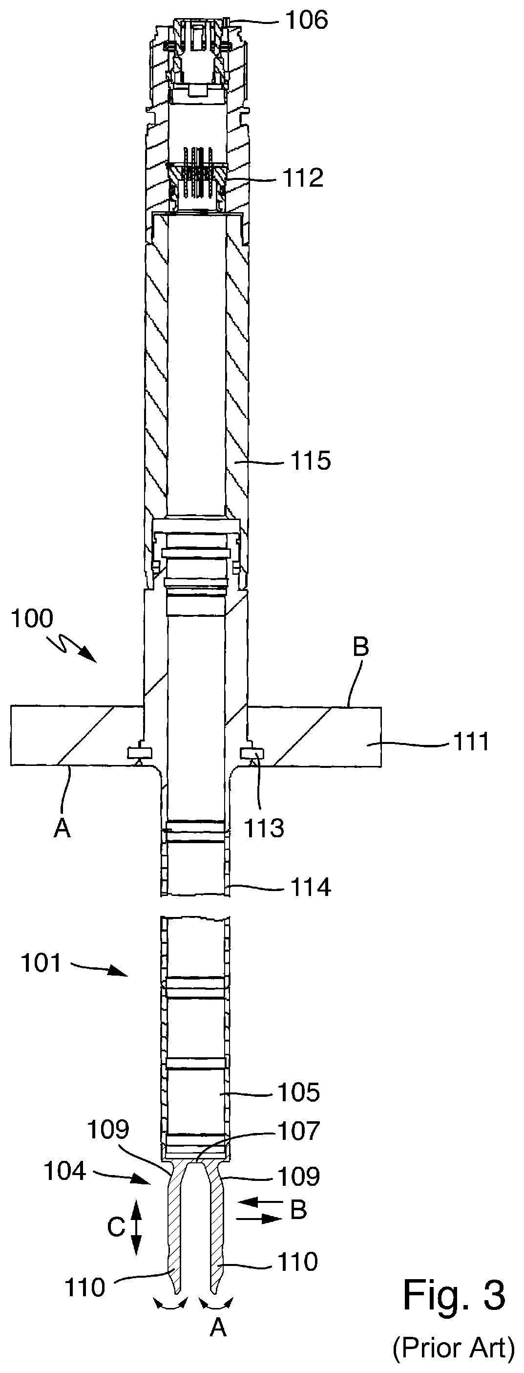 Patent US12326420 Figure 3 – Mounting arrangement with a vibronic sensor