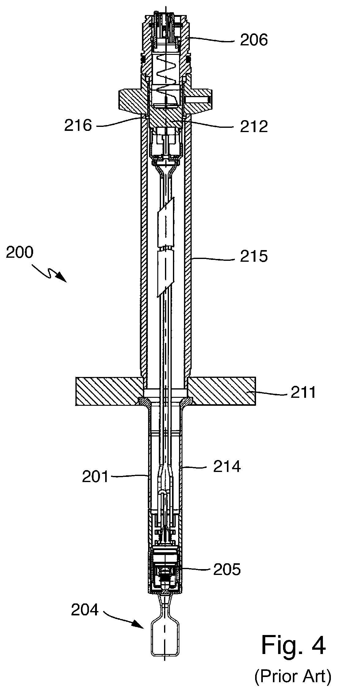 Patent US12326420 Figure 4 – Mounting arrangement with a vibronic sensor