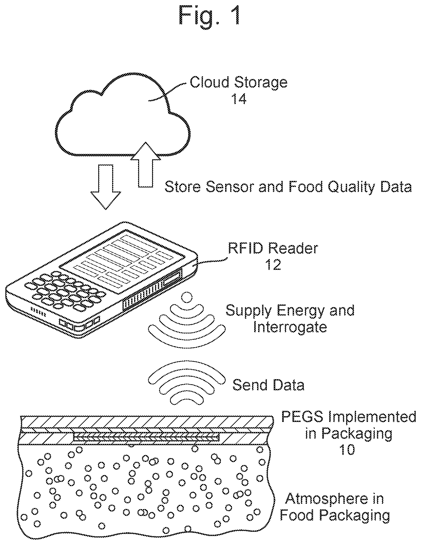 Patent US12326432 — Electrical sensing of gases in packaged products and monitoring freshness or condition of perishable products — Figure 1
