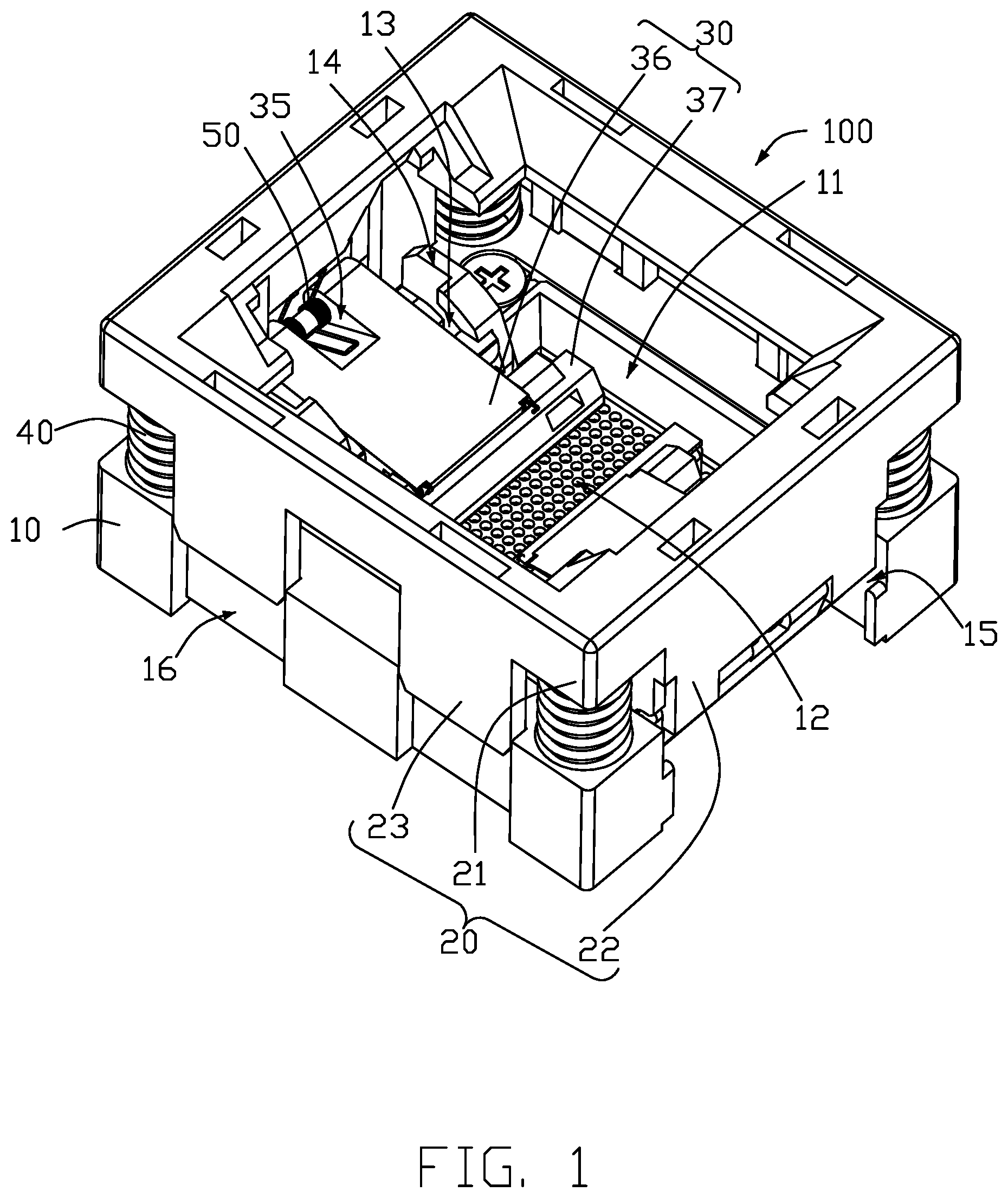 Patent US12326461 Figure 1 – Test socket connector having latch with a bottom guiding portion