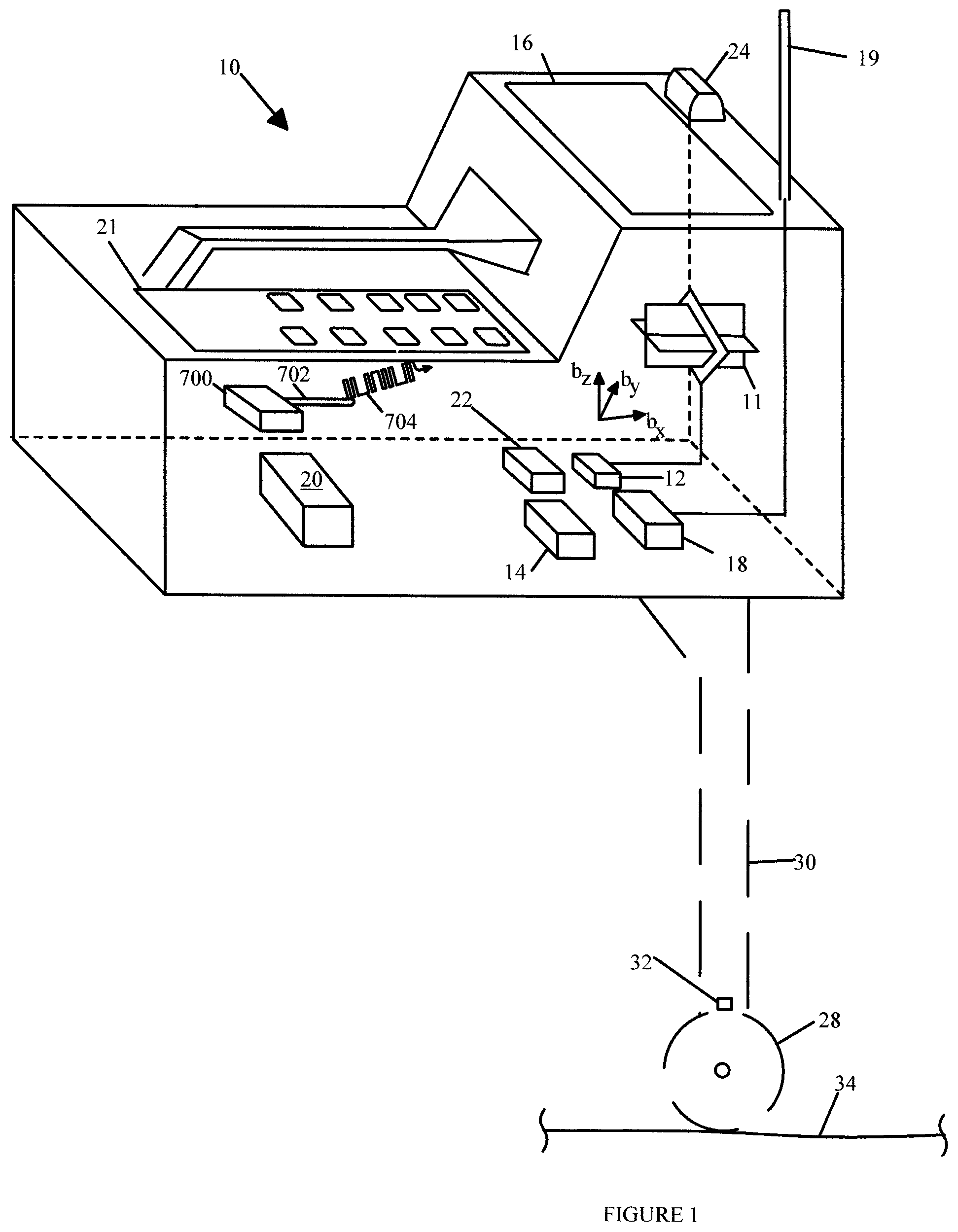 Patent US12326468 Figure 1 – Portable device with measuring leg for display of noise information in coordination with measured distance and transmission frequency selection