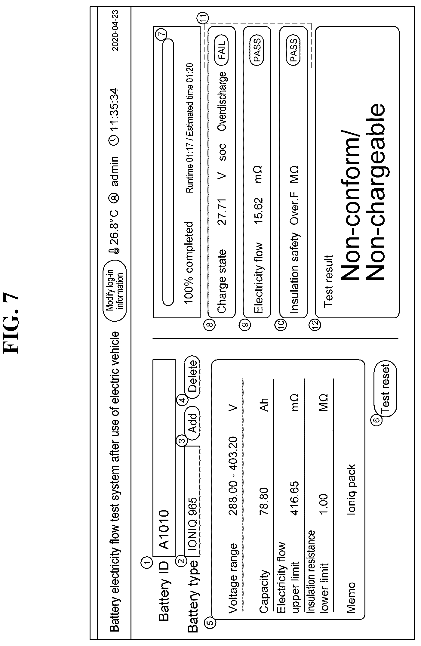 Patent US12326475 Figure 7 – Battery electric flow test system and method