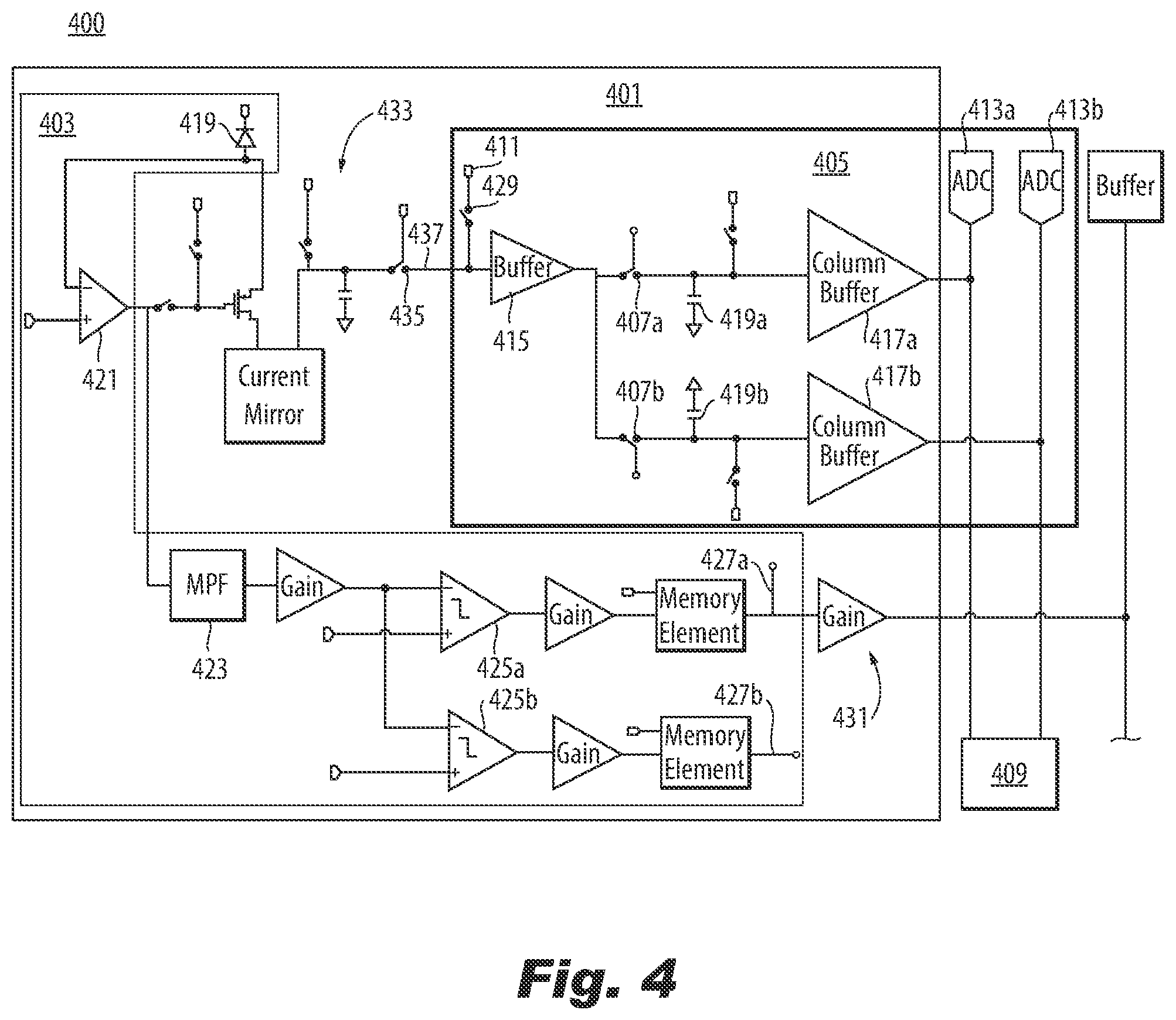 Patent US12326525 Figure 4 – Detection pixels and pixel systems