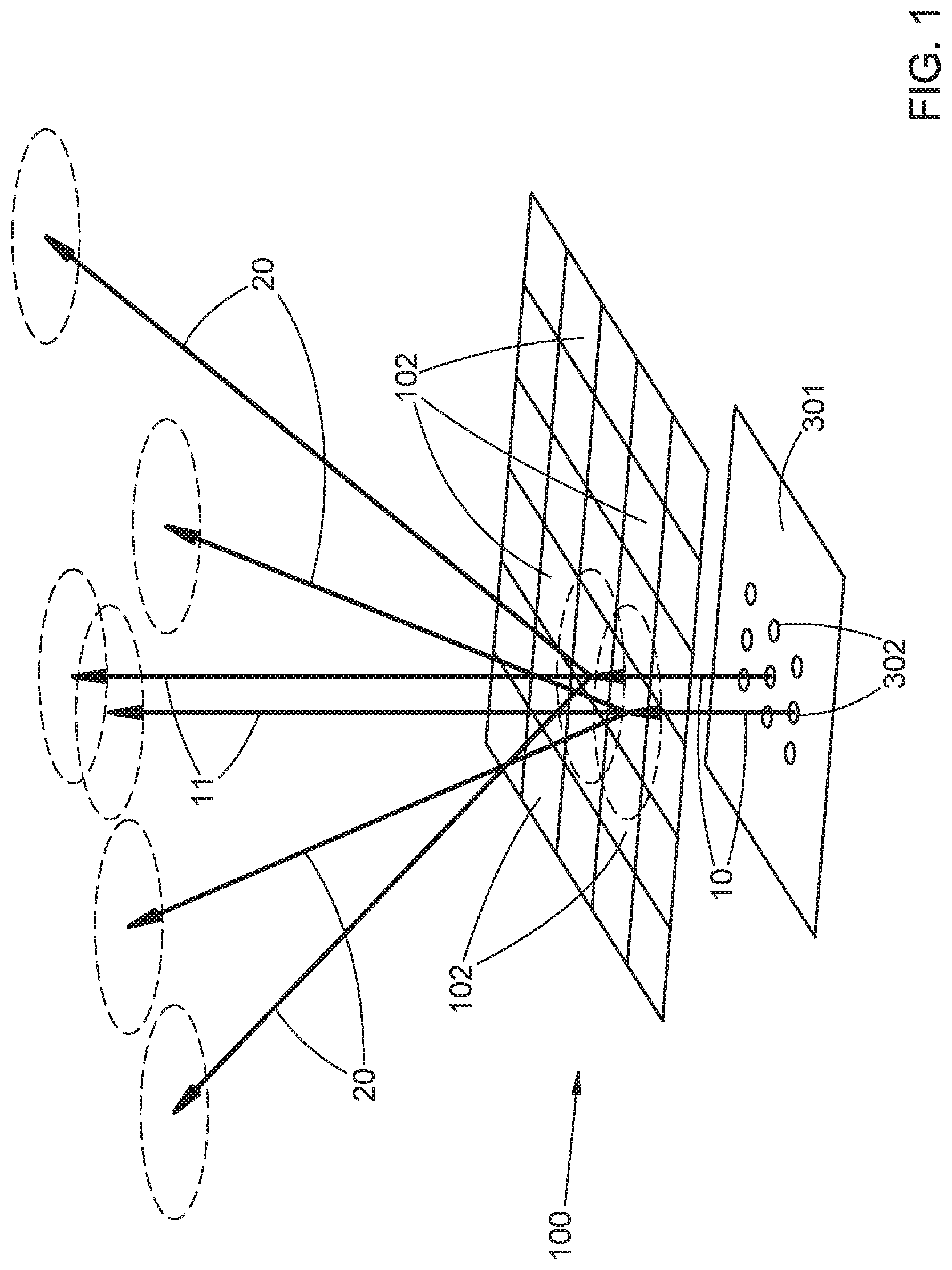 Patent US12326584 Figure 1 – Diffraction grating array for wide-angle illumination
