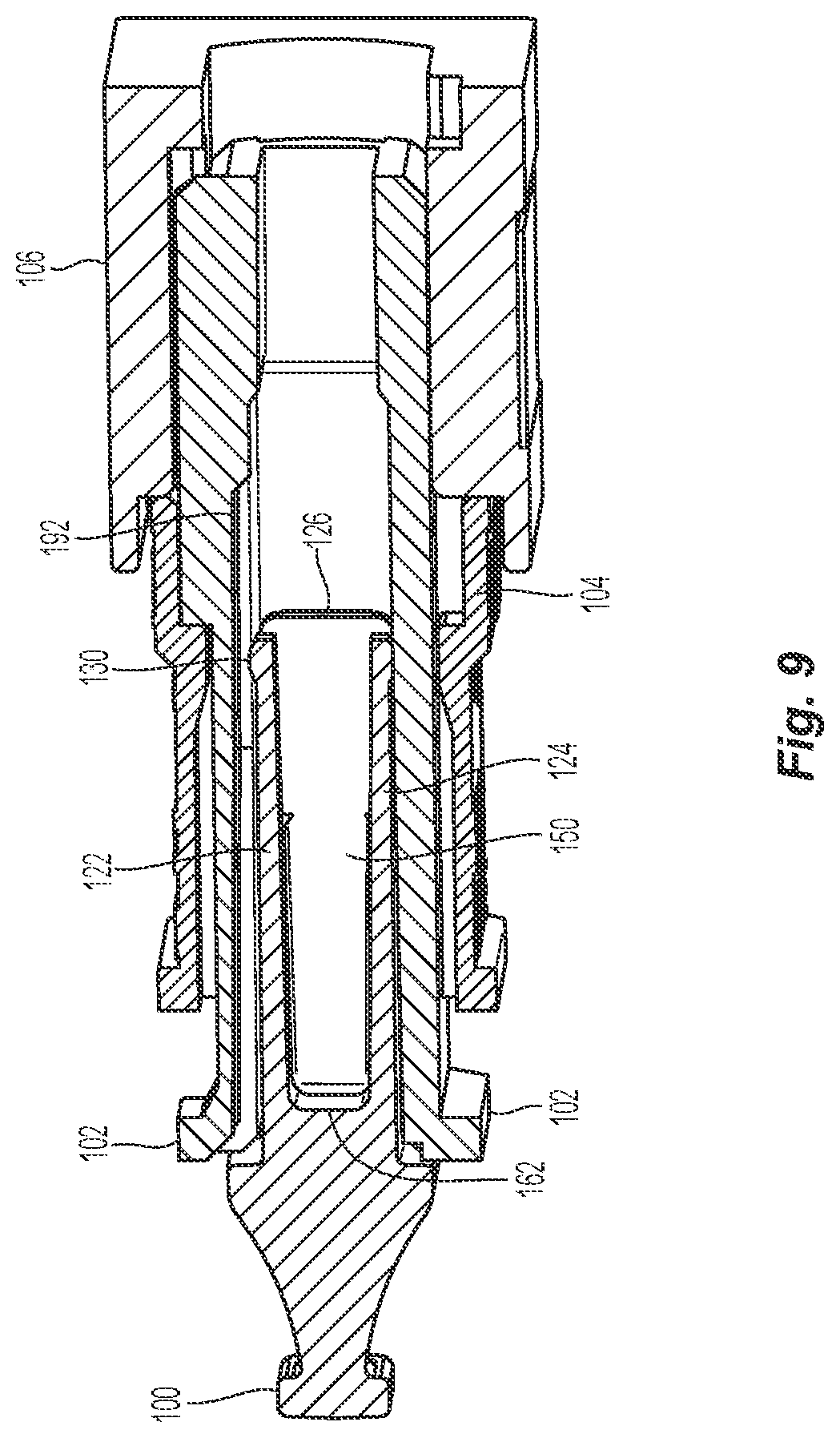 Patent US12326597 Figure 8 – Dust plug for adapter pre-populated with MPO housing