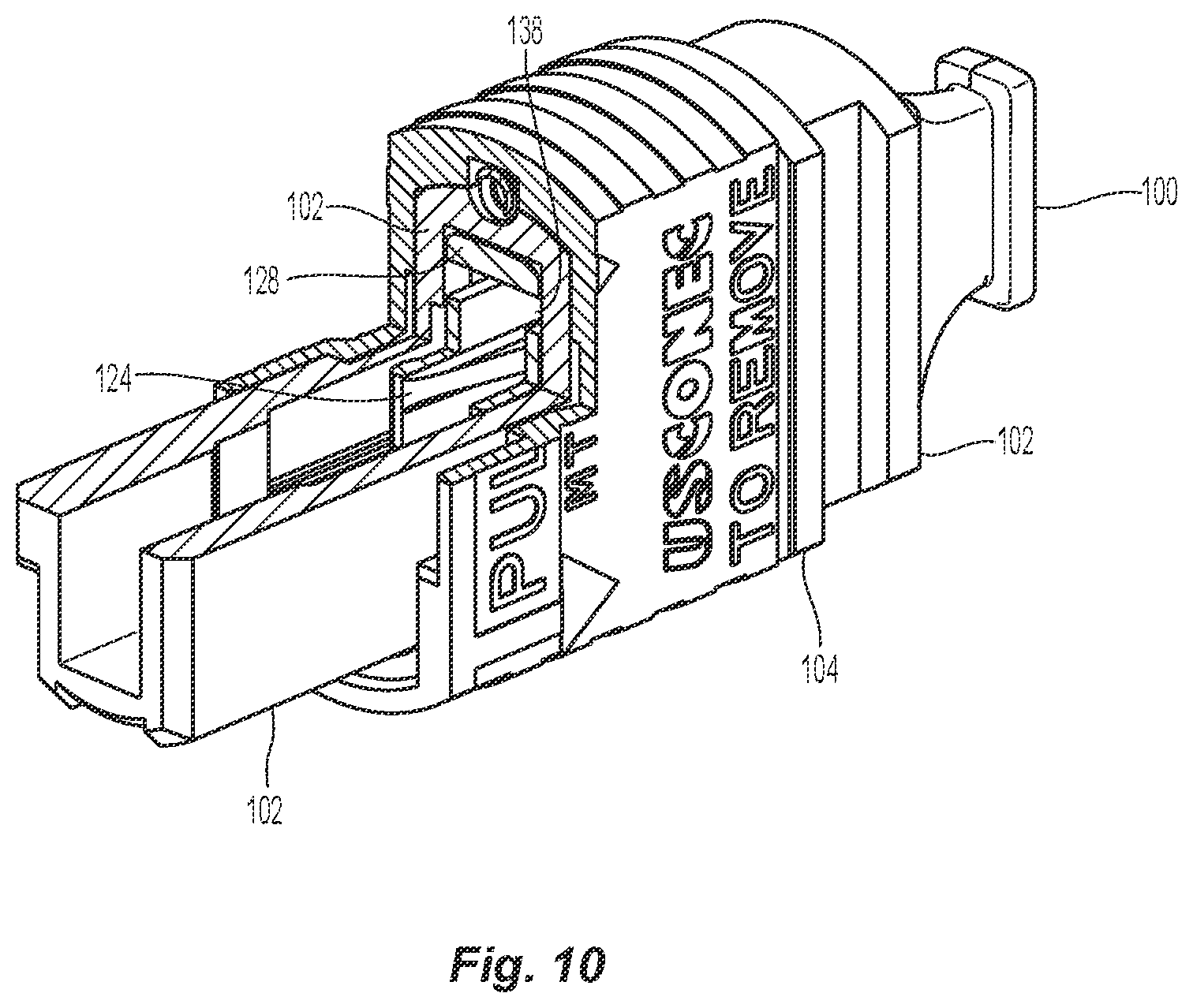Patent US12326597 Figure 9 – Dust plug for adapter pre-populated with MPO housing