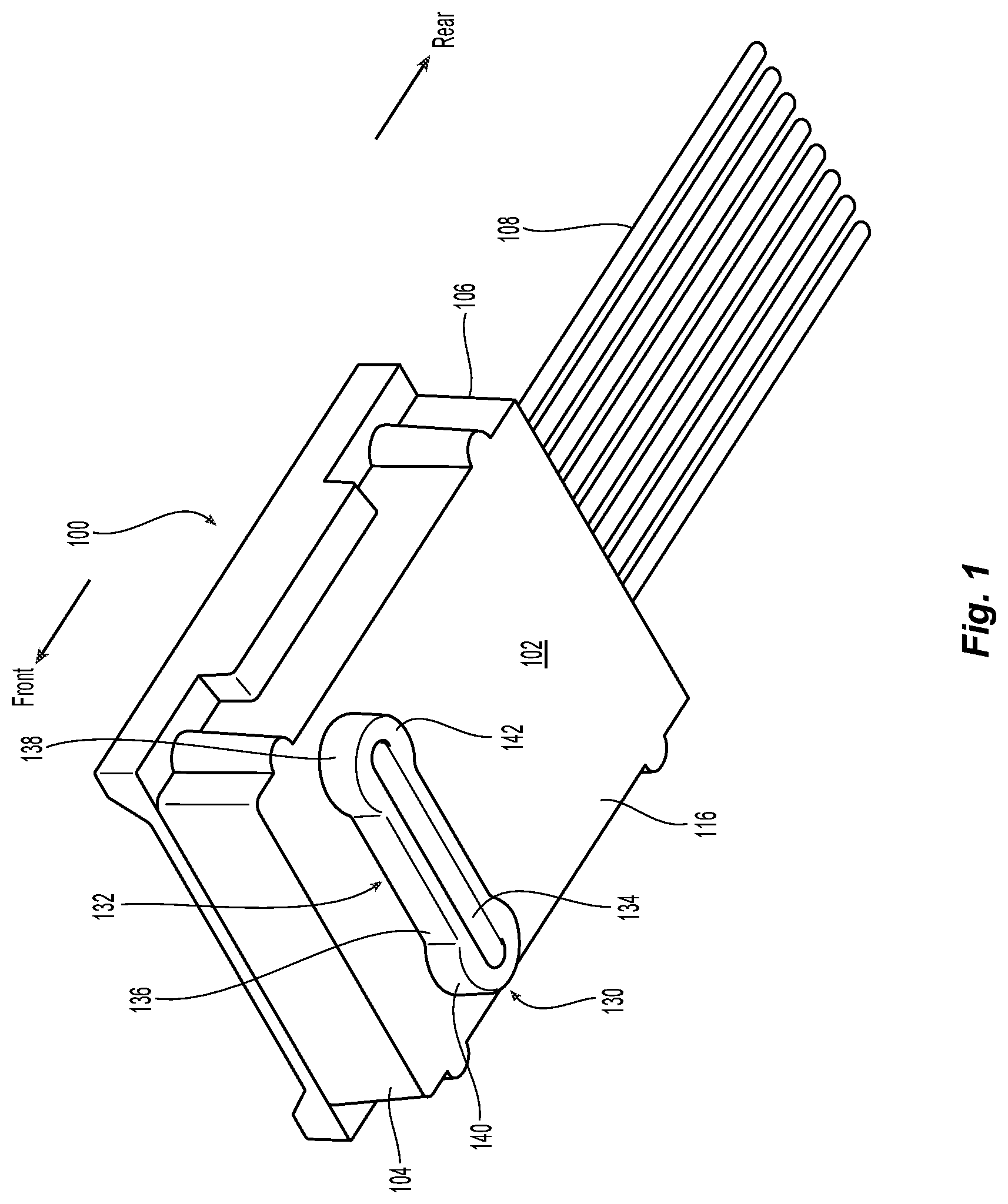 Patent US12326601 Figure 1 – Alignment structure for a fiber optic ferrule and mechanical-optical interface