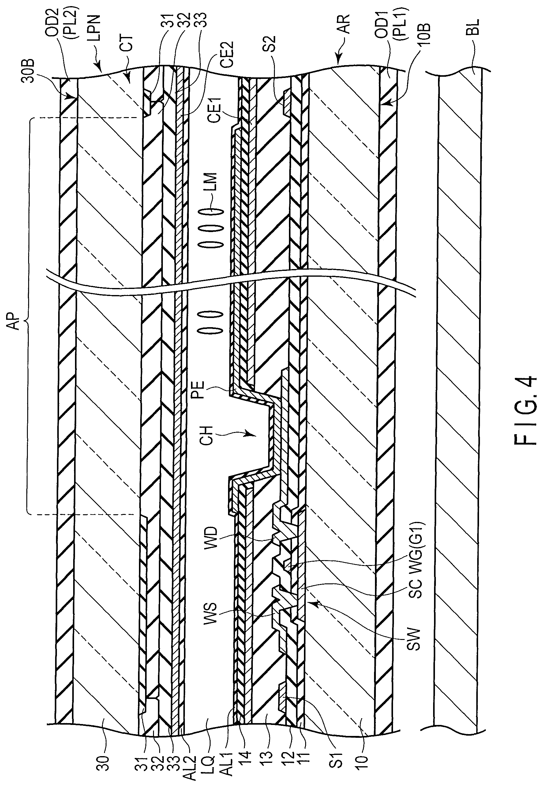 Patent US12326634 Figure 4 – Liquid crystal display device with sealant in contact with inorganic alignment films