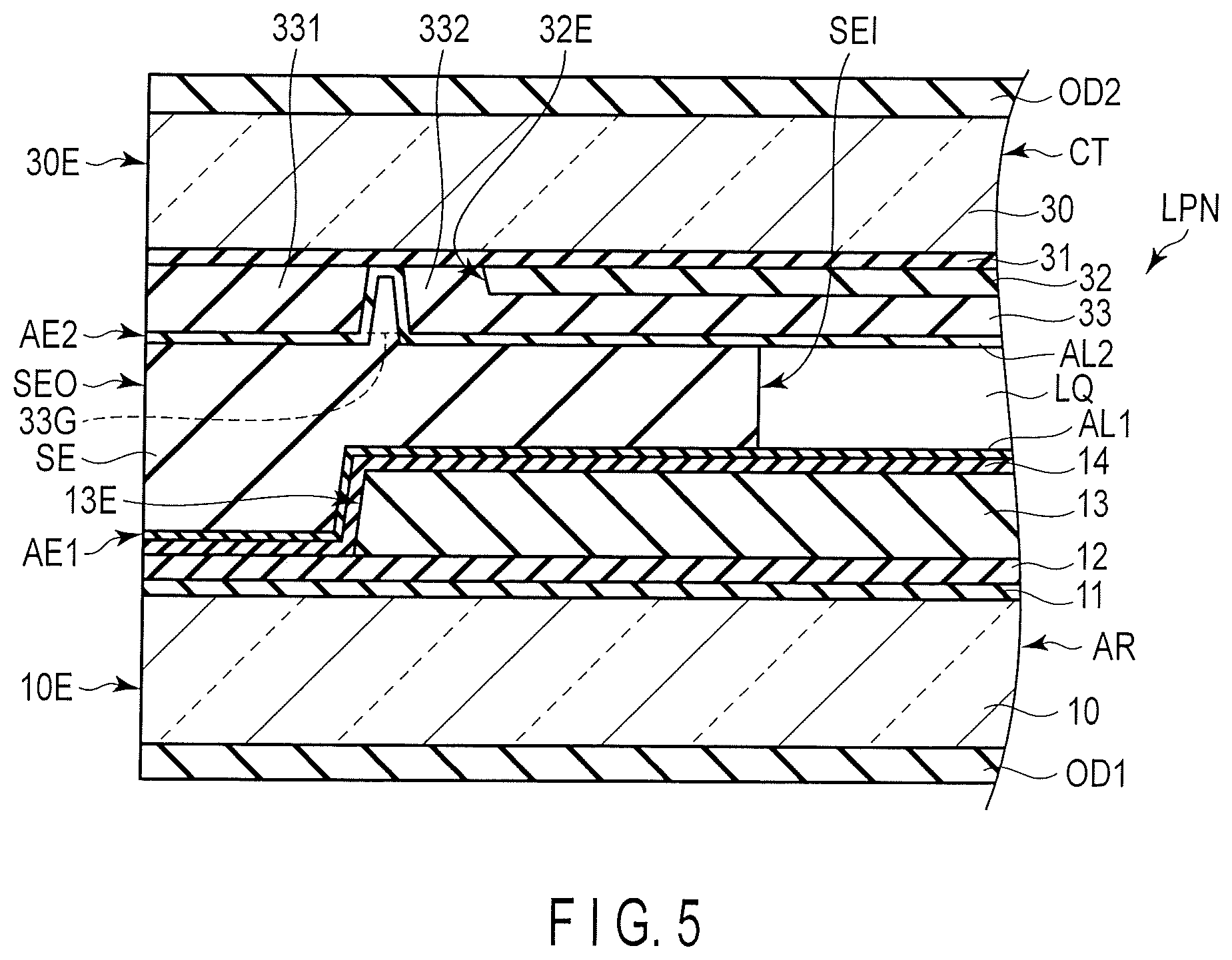 Patent US12326634 Figure 5 – Liquid crystal display device with sealant in contact with inorganic alignment films