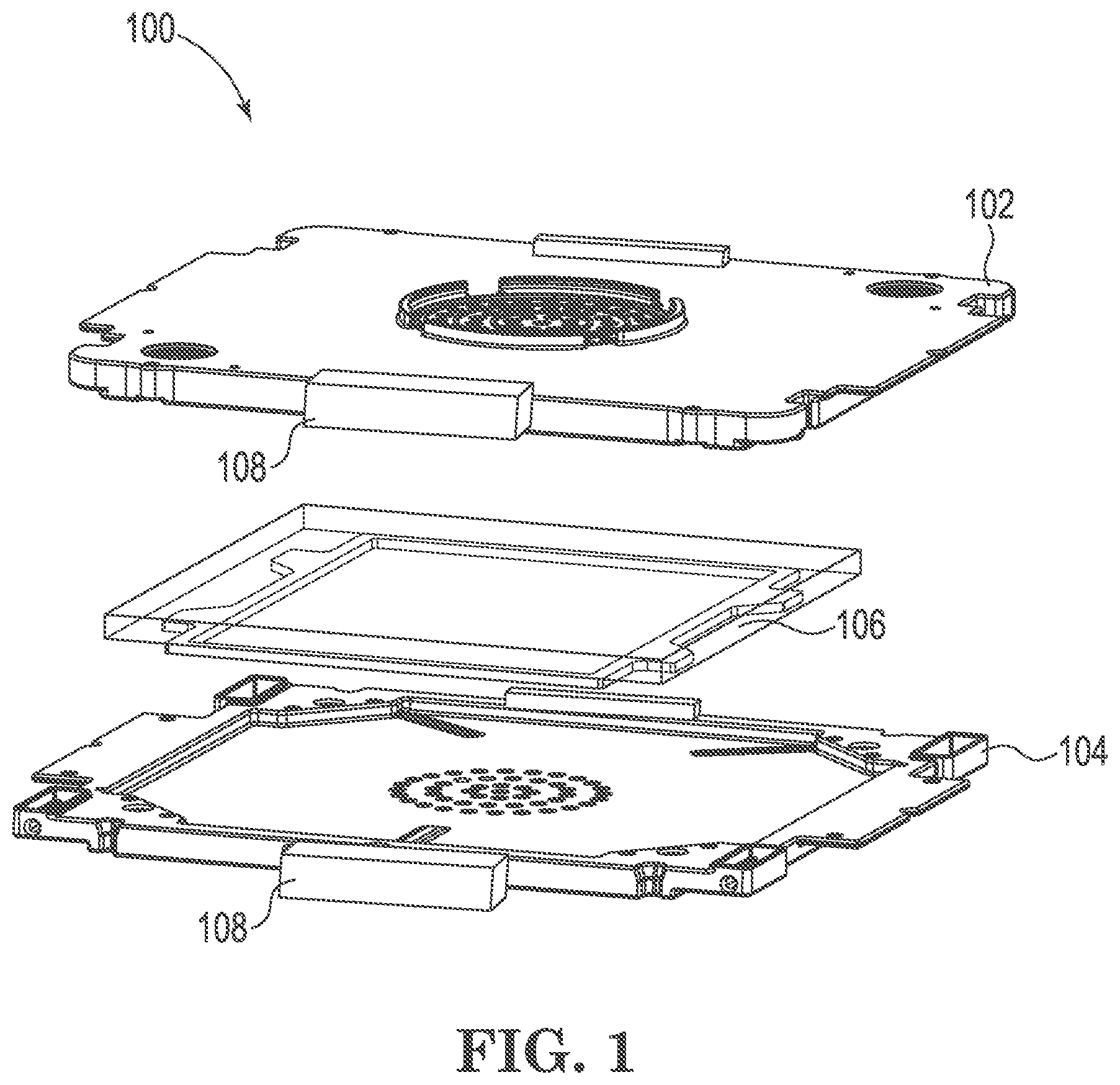 Patent US12326659 Figure 1 – Reticle container having magnetic latching
